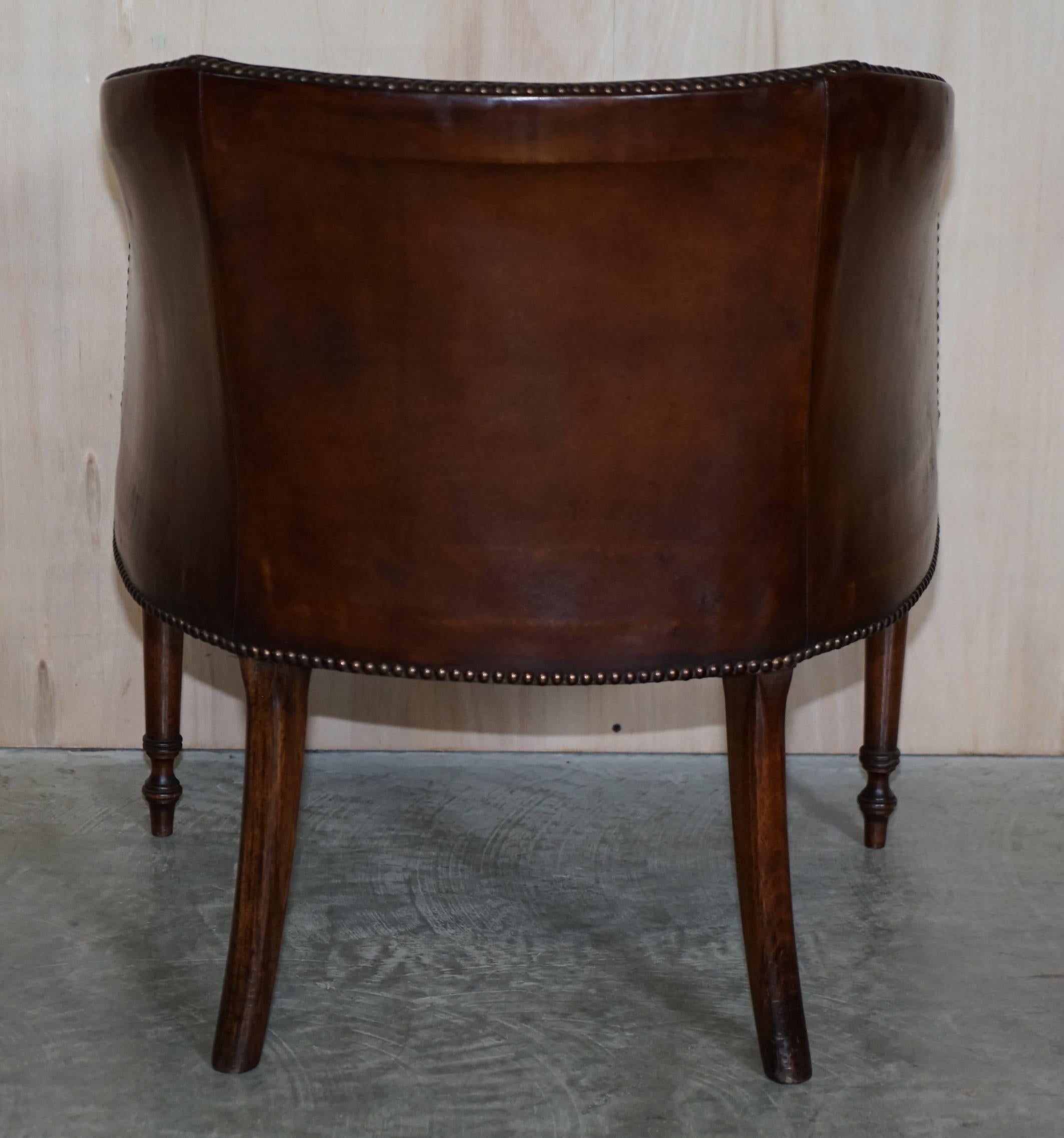 Lovely Vintage Hand Dyed Aged Brown Leather Tub Club Armchair Chesterfield Seat 6