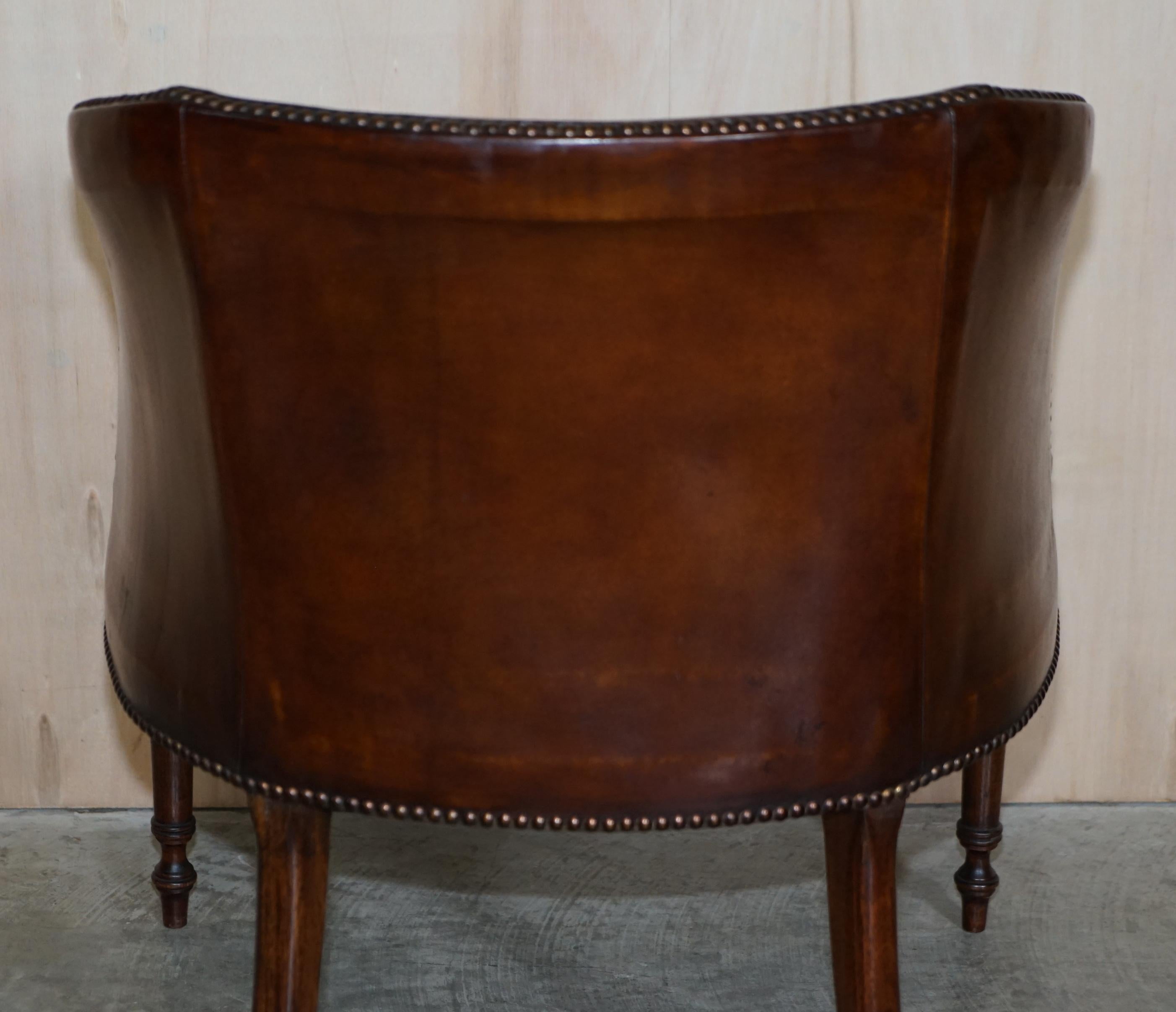 Lovely Vintage Hand Dyed Aged Brown Leather Tub Club Armchair Chesterfield Seat 7