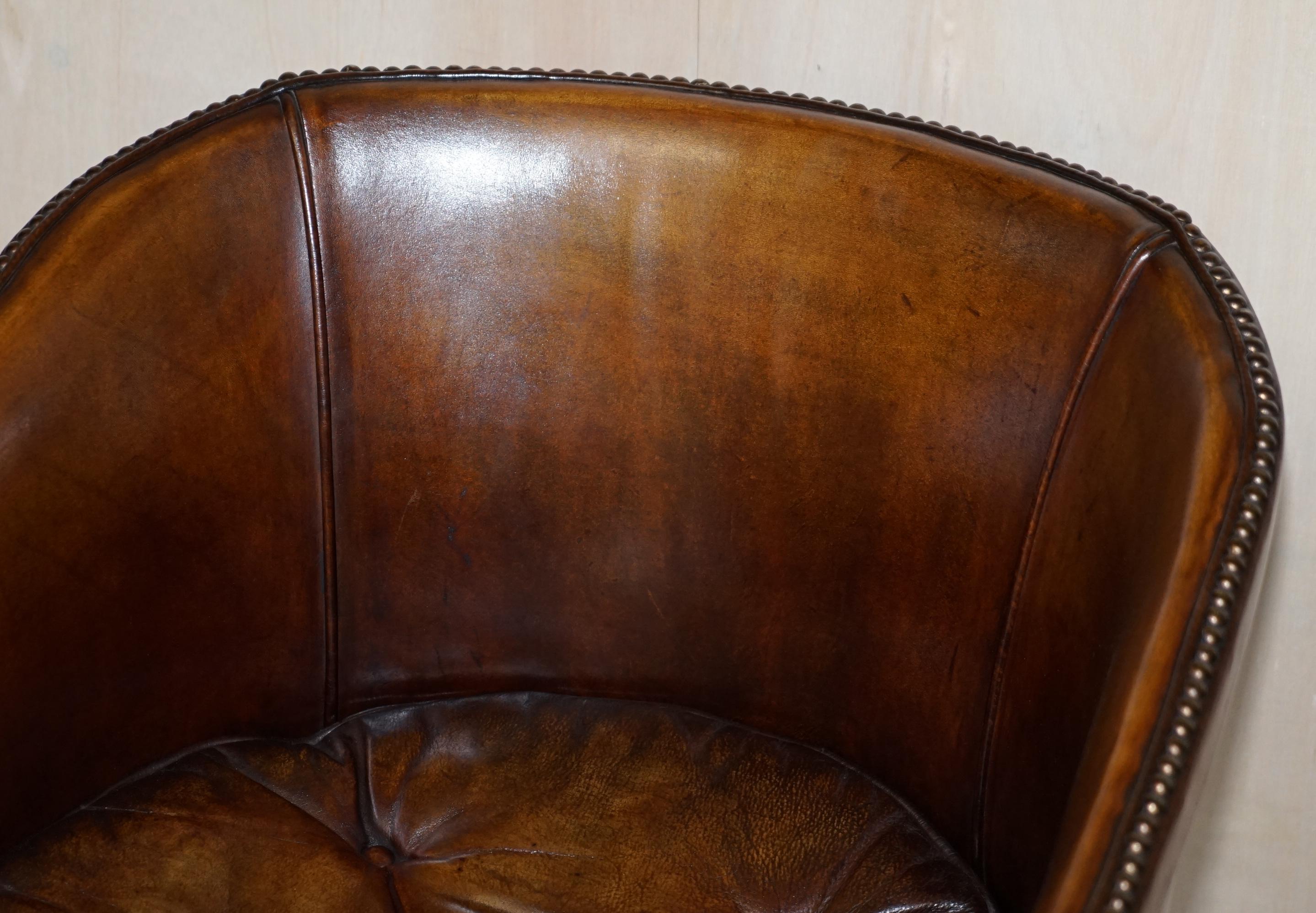 Hand-Crafted Lovely Vintage Hand Dyed Aged Brown Leather Tub Club Armchair Chesterfield Seat