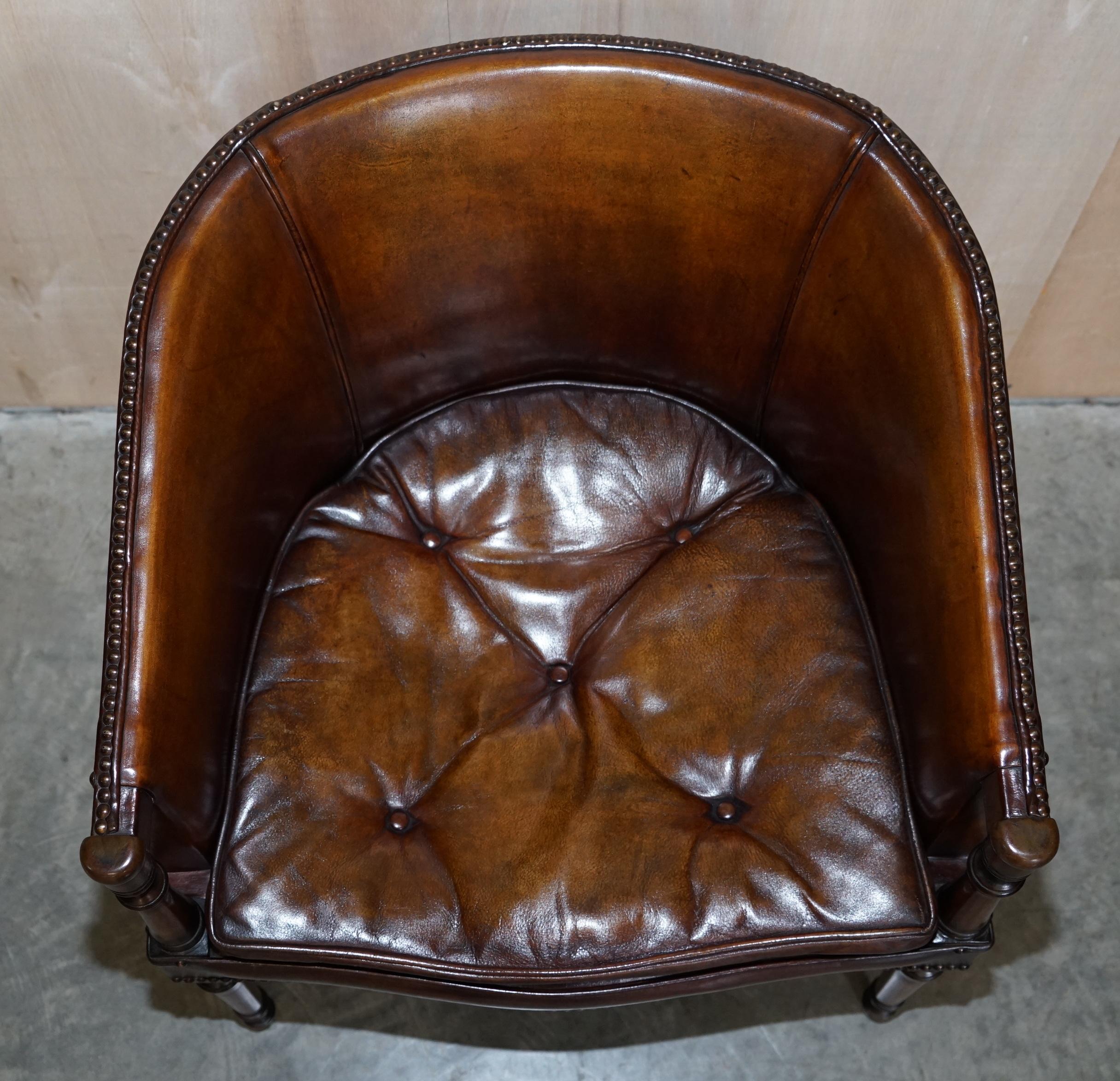 Lovely Vintage Hand Dyed Aged Brown Leather Tub Club Armchair Chesterfield Seat 2
