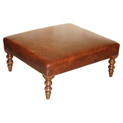 LOVELY Used HAND DYED BROWN LEATHER GEORGE SMITH LARGE 2 PERSON FOOTSTOOL