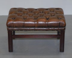 Lovely Vintage Hand Dyed Brown Leather Large Chesterfield Tufted Footstool