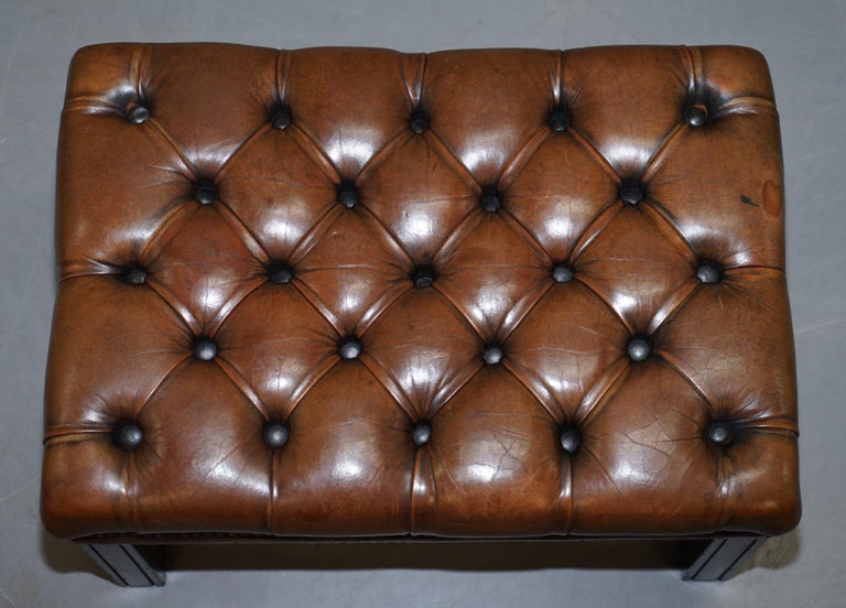 Lovely Vintage Hand Dyed Brown Leather Large Chesterfield Tufted