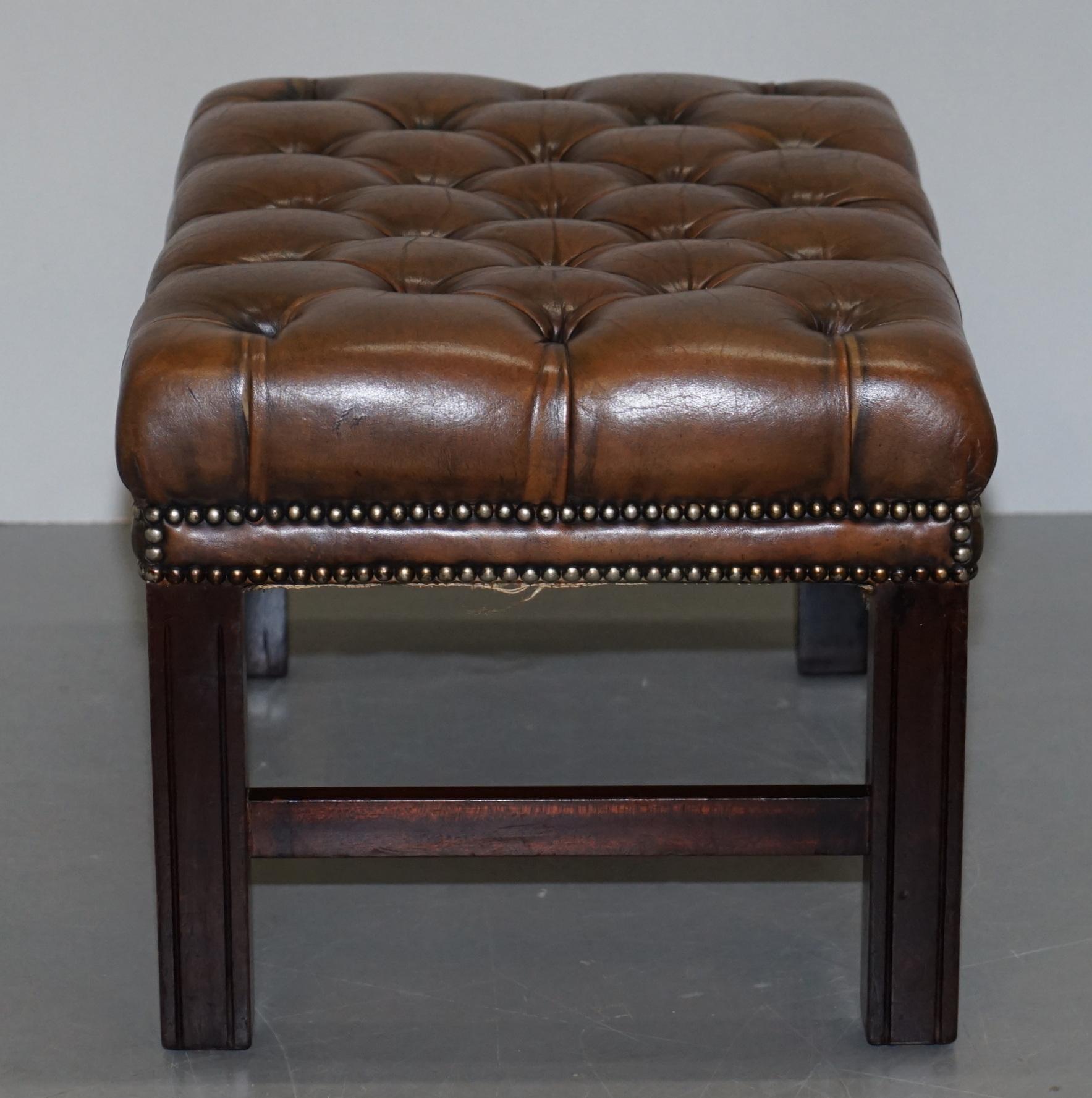 Hand-Crafted Lovely Vintage Hand Dyed Brown Leather Large Chesterfield Tufted Footstool