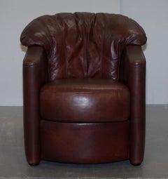 Lovely Vintage Hand Dyed Cigar Brown Leather Club Tub Armchair Shell Back