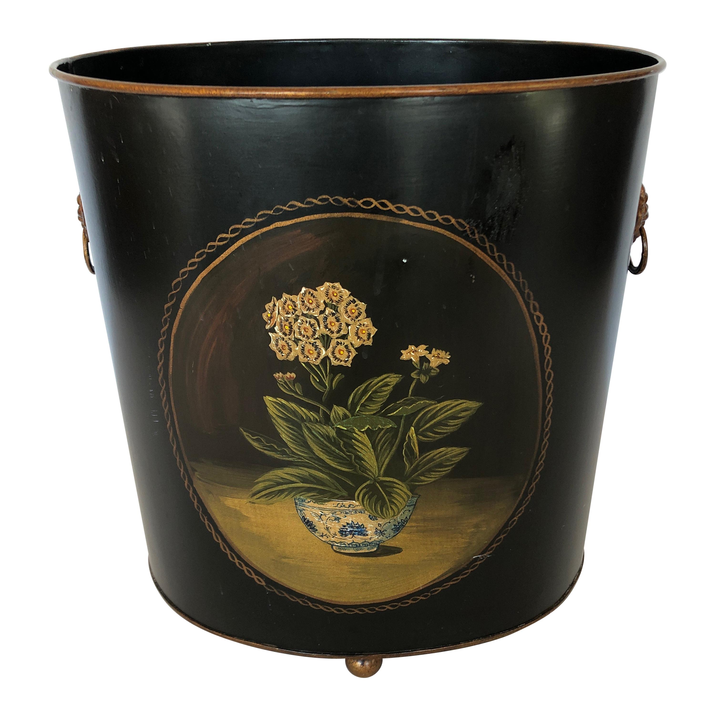 Lovely Vintage Hand Painted Tole Waste Basket at 1stDibs tole