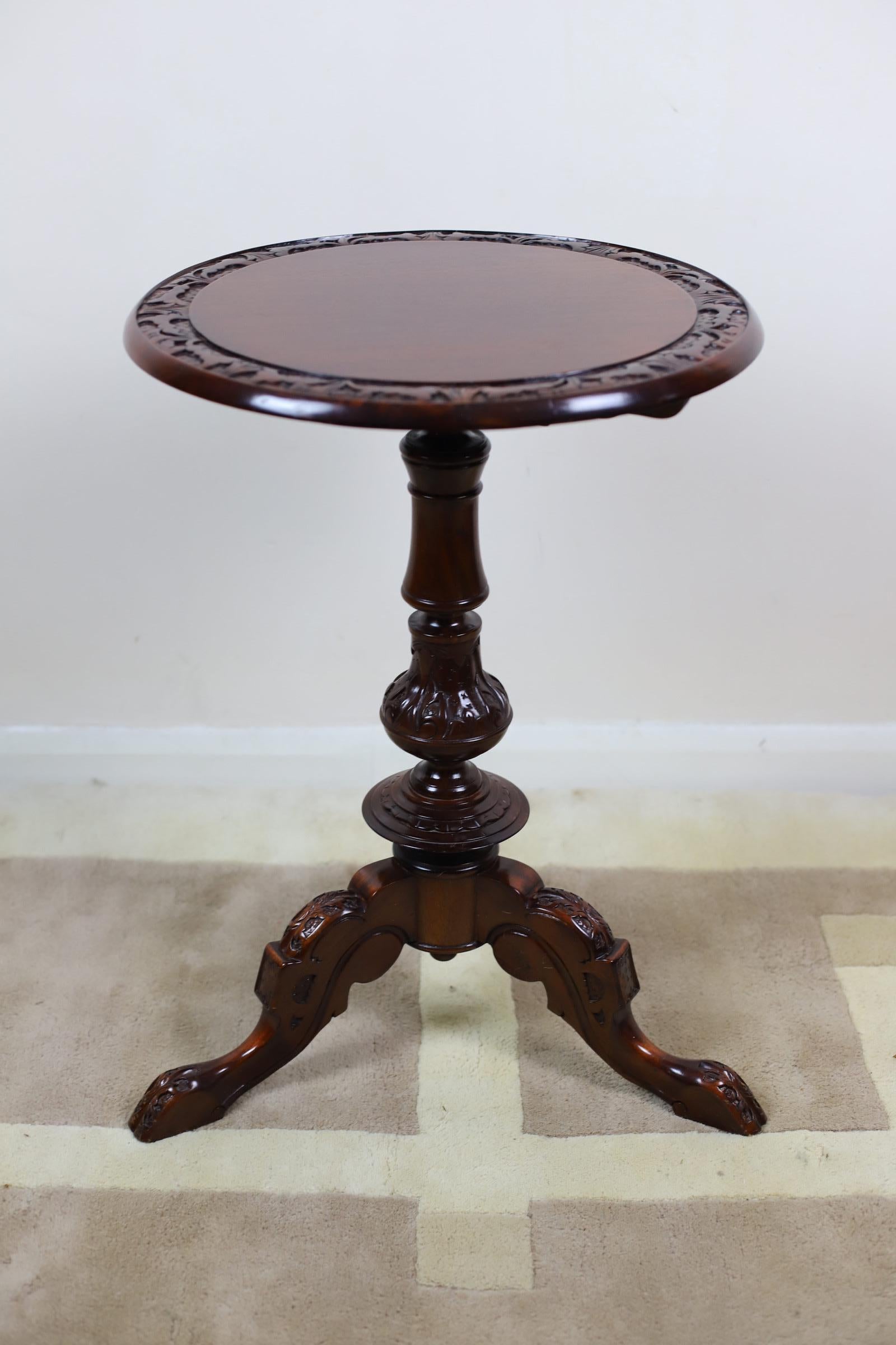 Lovely Hardwood Wine Table. 

We are delighted to offer for sale this lovely antique side table with nicely hand carved column base Circa 1900 
A good looking well made tripod table in good condition throughout, we have cleaned waxed and polished