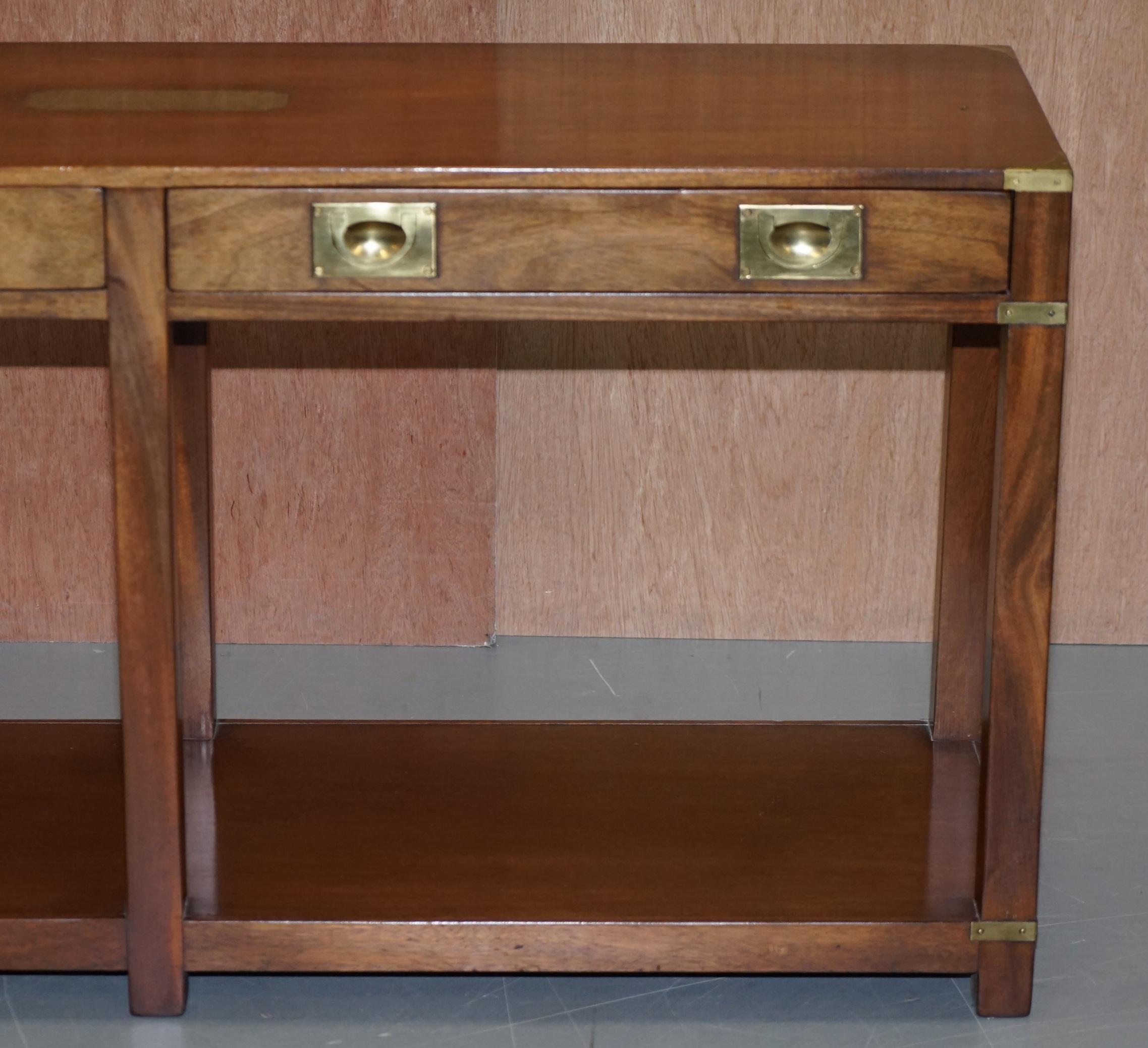 Lovely Vintage Harrods London Kennedy Military Campaign Console Table Drawers 1