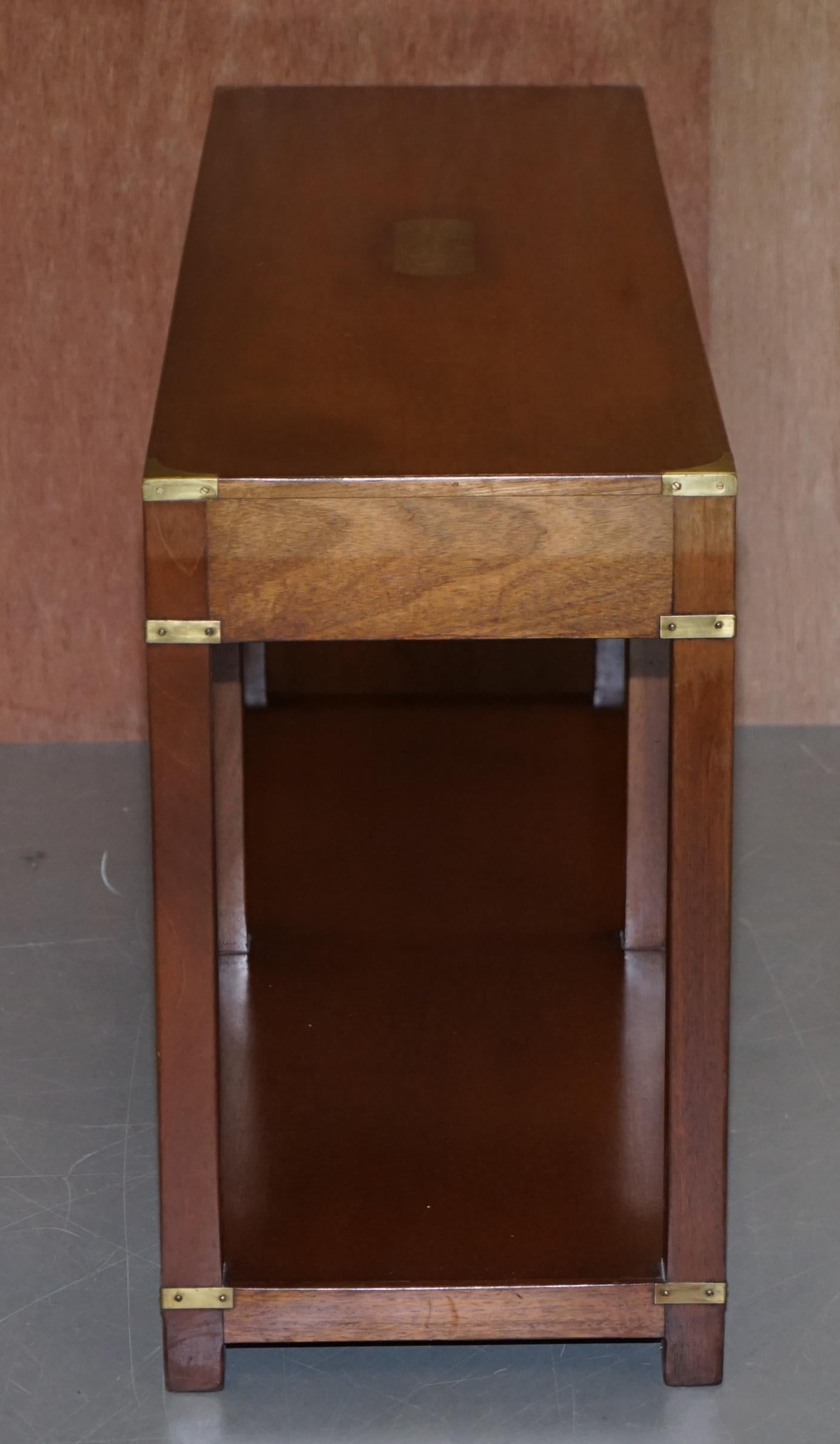 Lovely Vintage Harrods London Kennedy Military Campaign Console Table Drawers 4