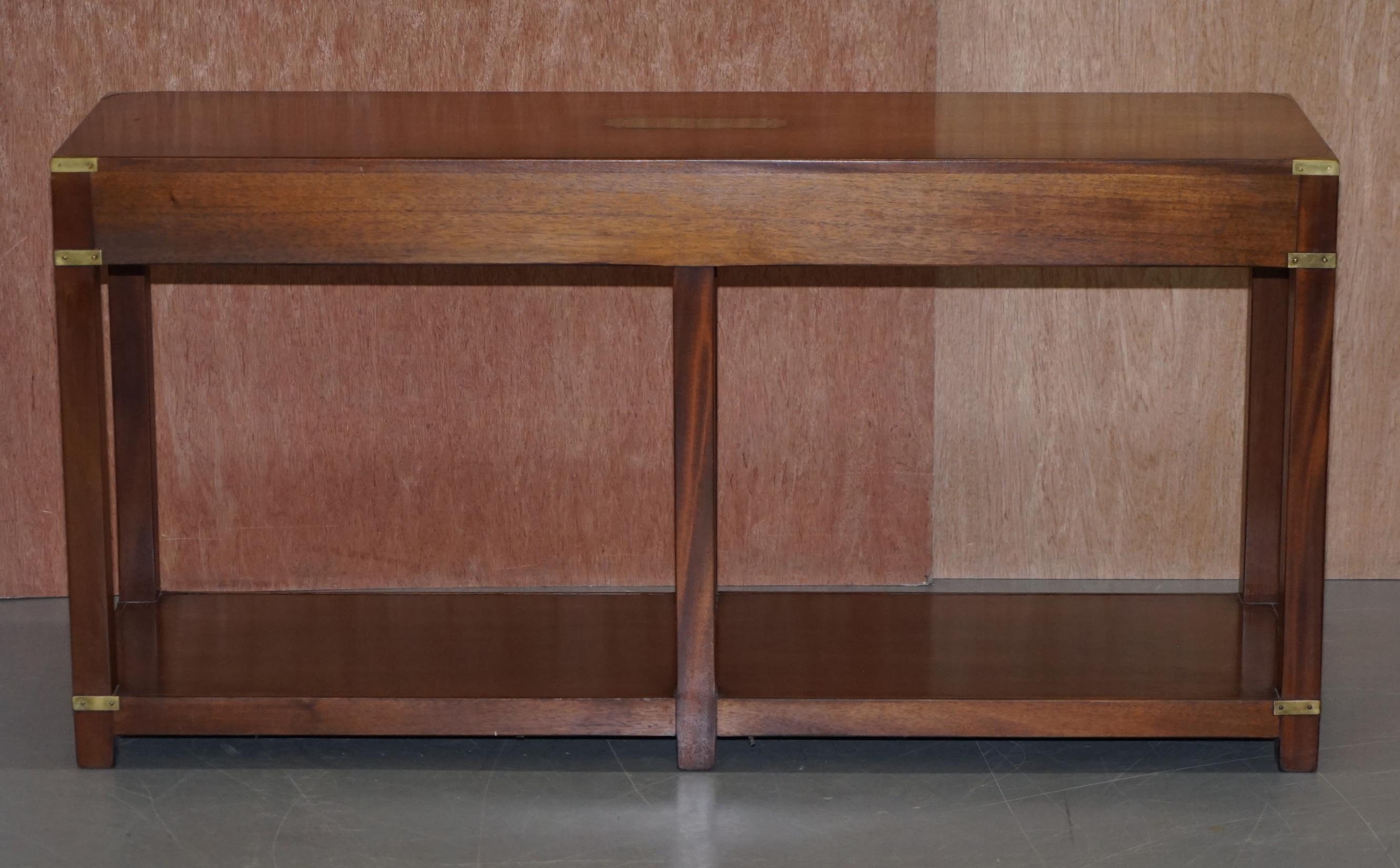 Lovely Vintage Harrods London Kennedy Military Campaign Console Table Drawers 5