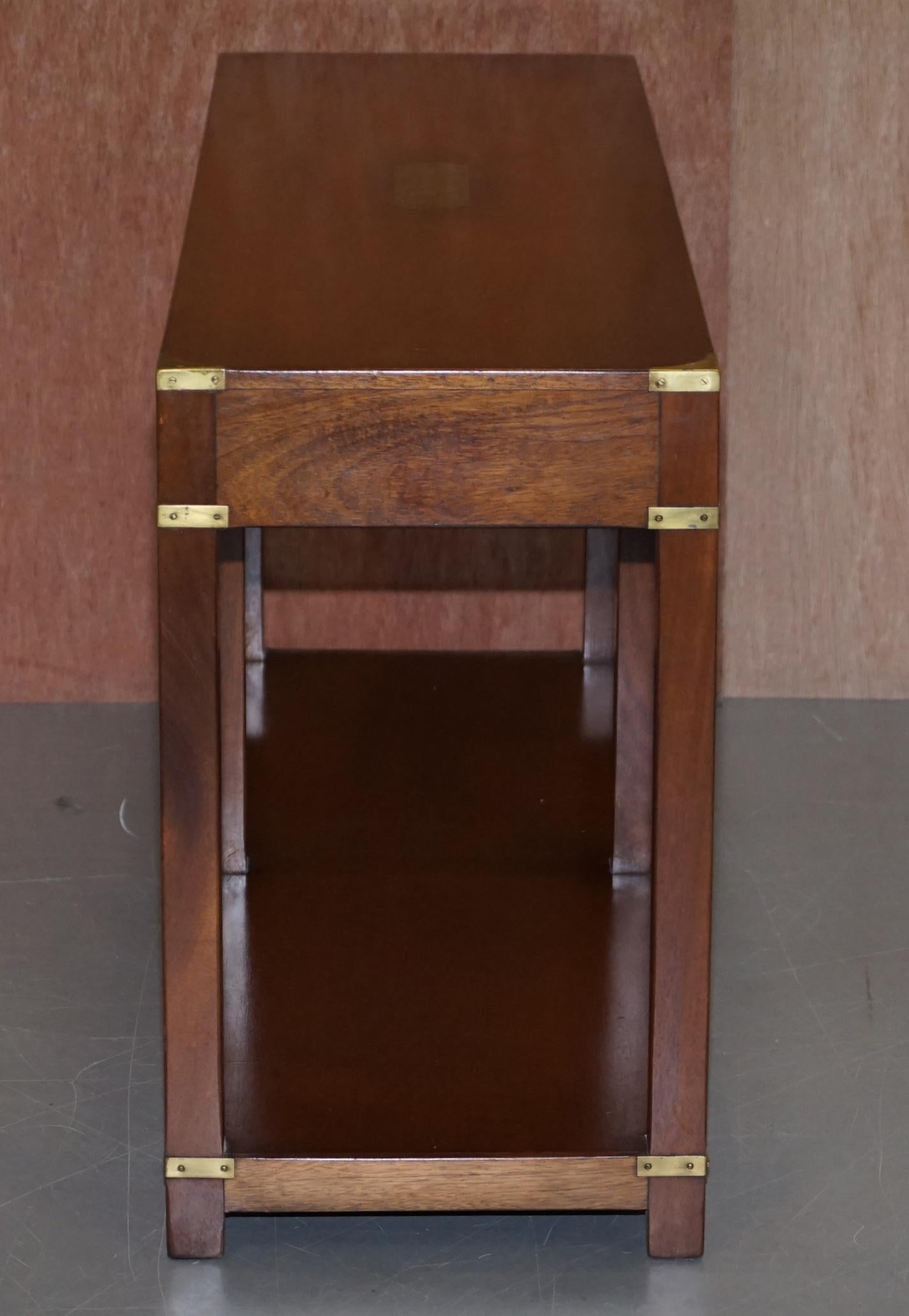 Lovely Vintage Harrods London Kennedy Military Campaign Console Table Drawers 6