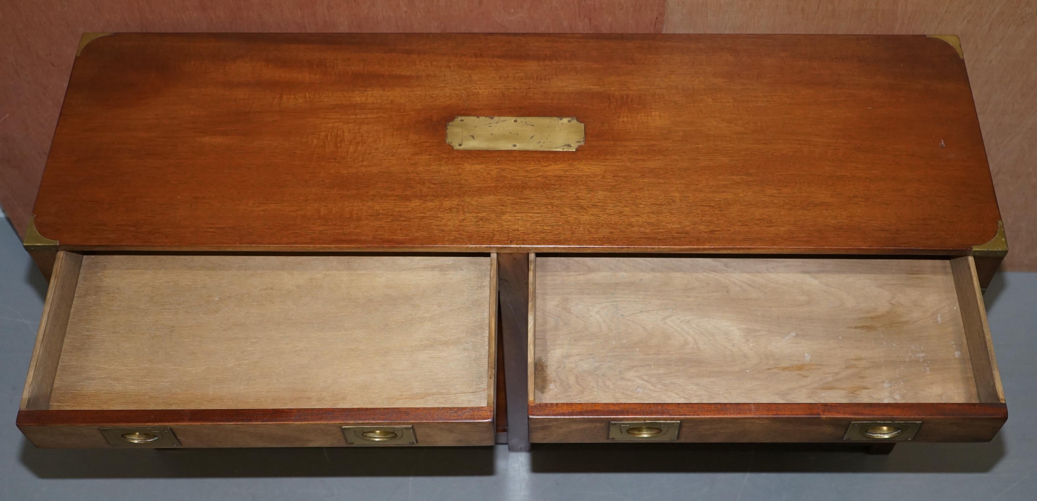 Lovely Vintage Harrods London Kennedy Military Campaign Console Table Drawers 8