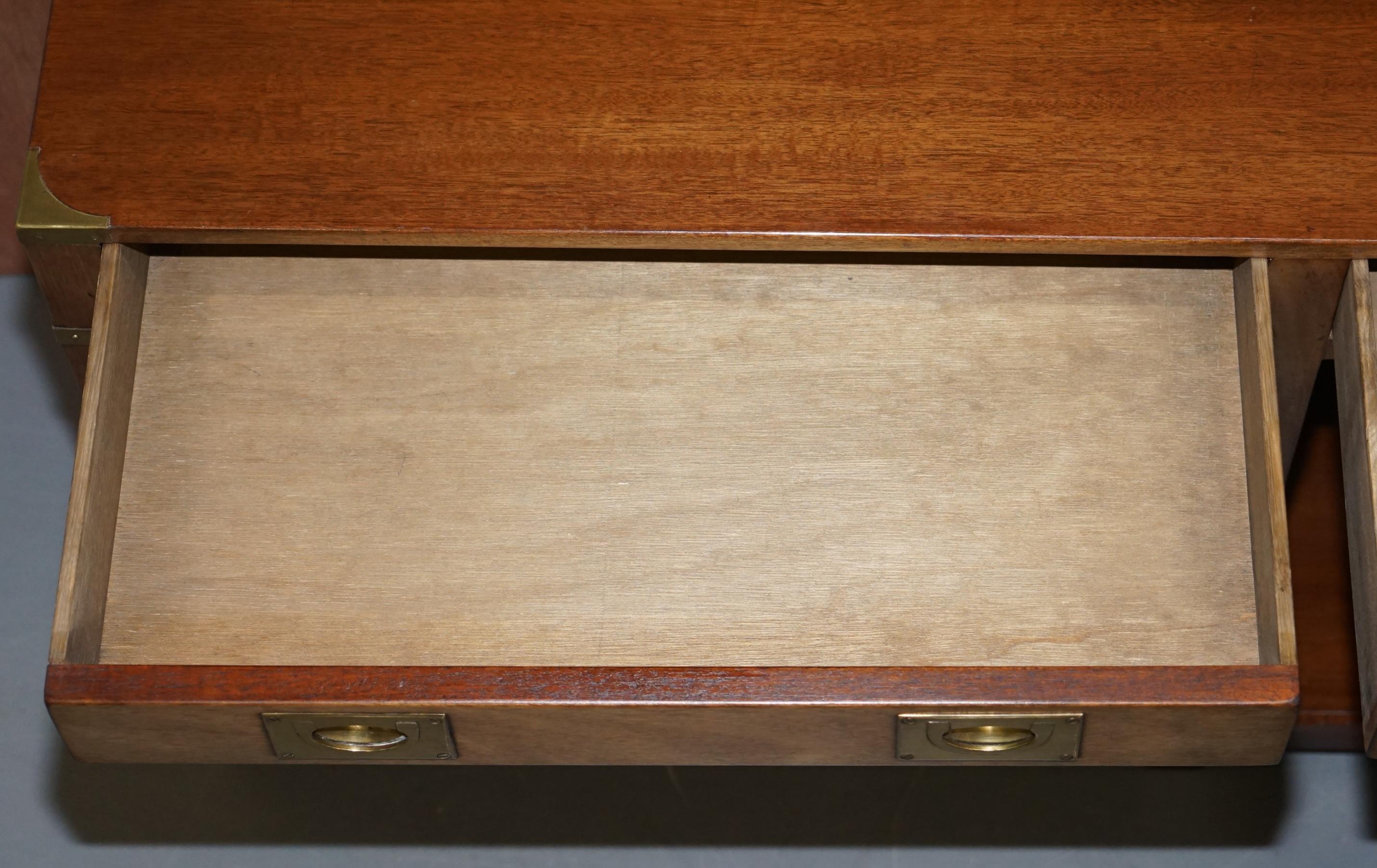 Lovely Vintage Harrods London Kennedy Military Campaign Console Table Drawers 9