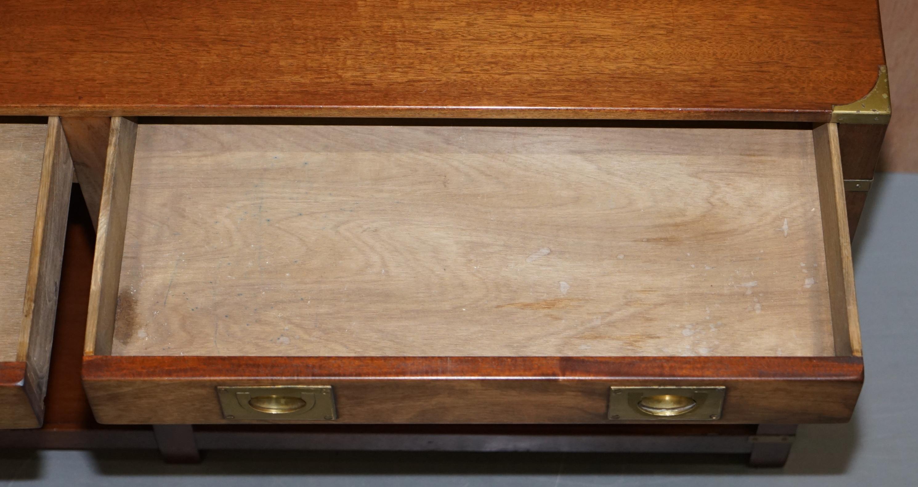 Lovely Vintage Harrods London Kennedy Military Campaign Console Table Drawers 10