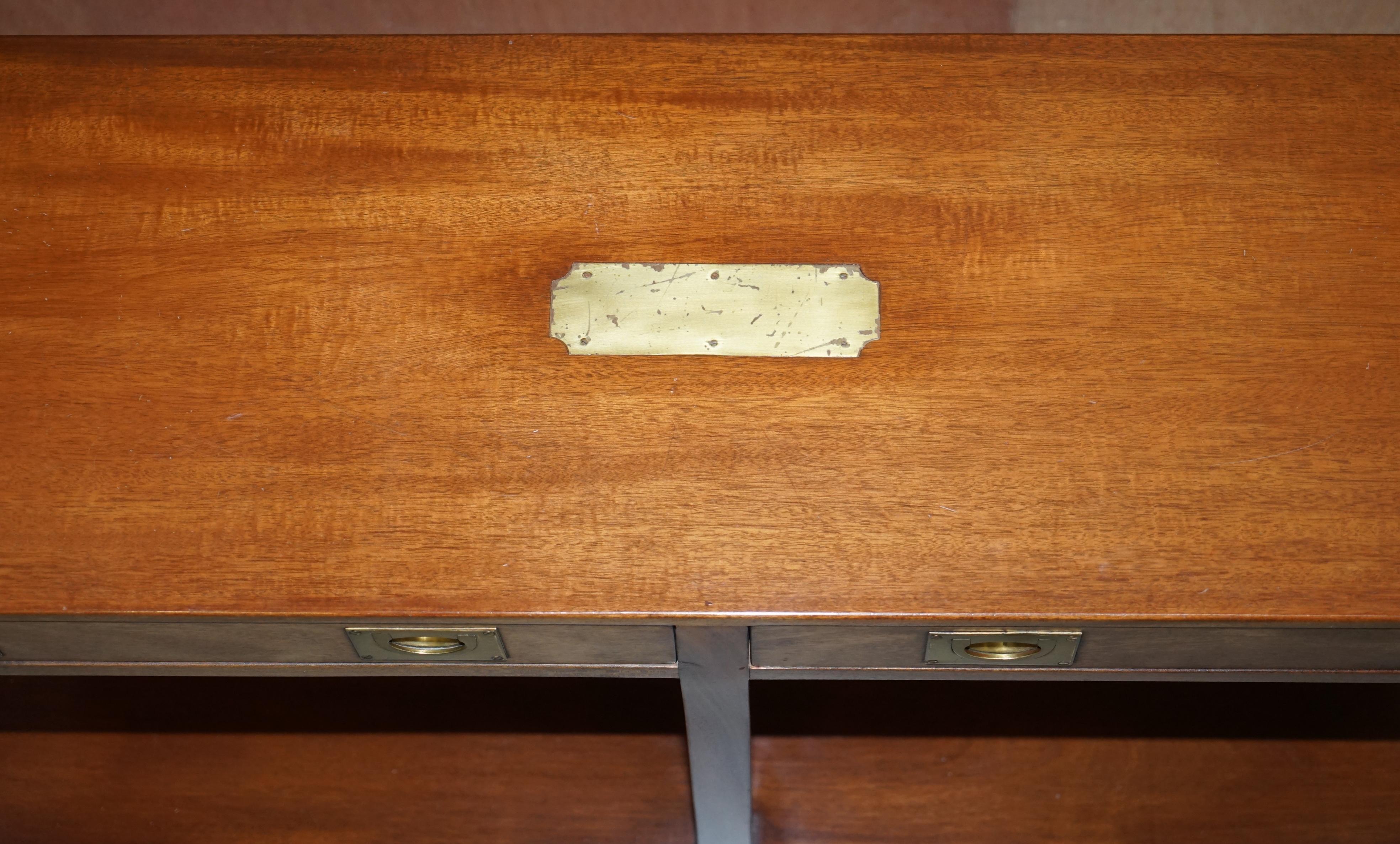 English Lovely Vintage Harrods London Kennedy Military Campaign Console Table Drawers