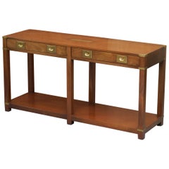 Lovely Vintage Harrods London Kennedy Military Campaign Console Table Drawers