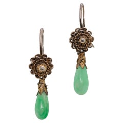 Jolies boucles d'oreilles vintage en jade et argent doré