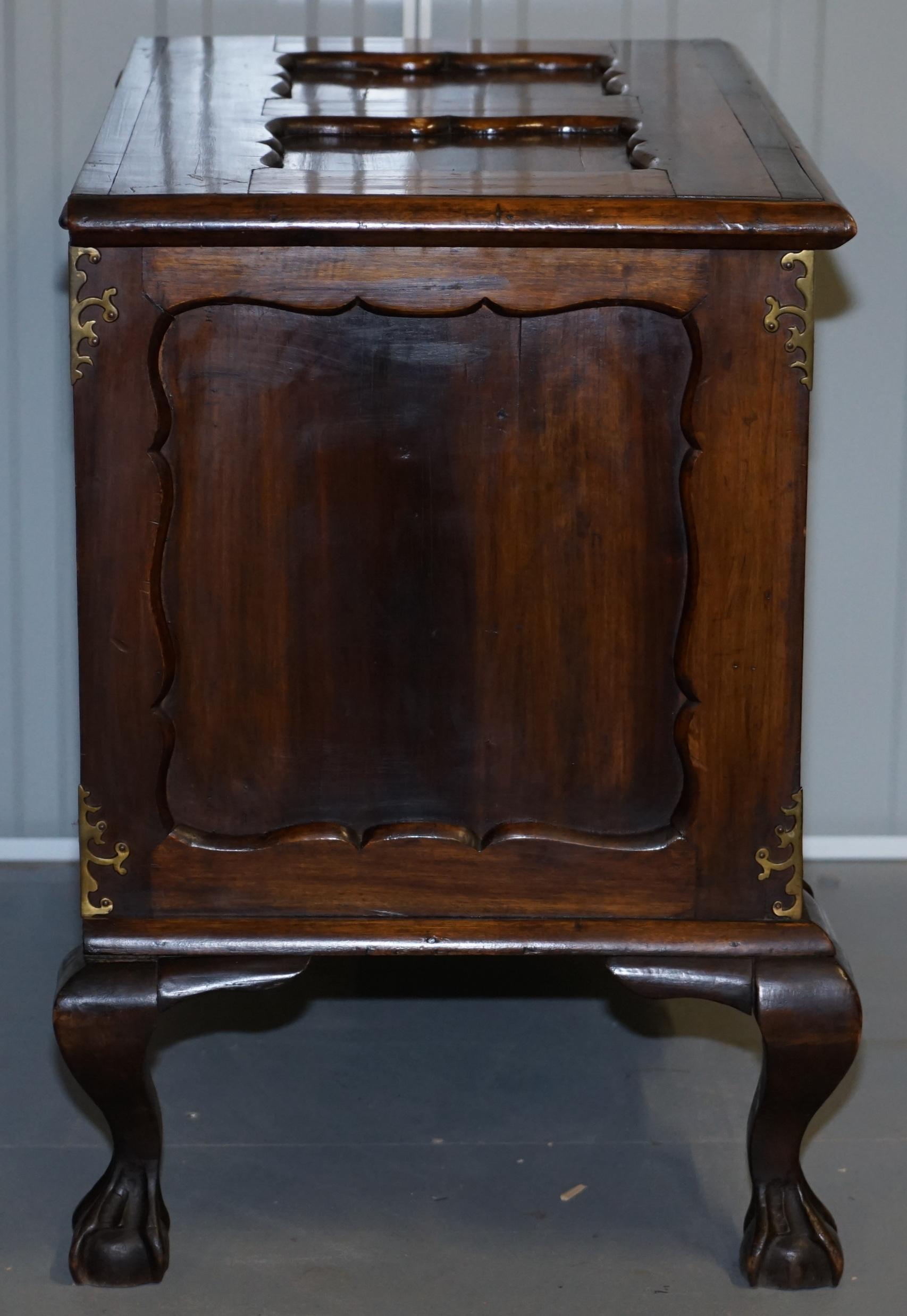 Lovely Vintage Hardwood Ornately Carved Trunk Chest with Drawer Claw & Ball Legs For Sale 5