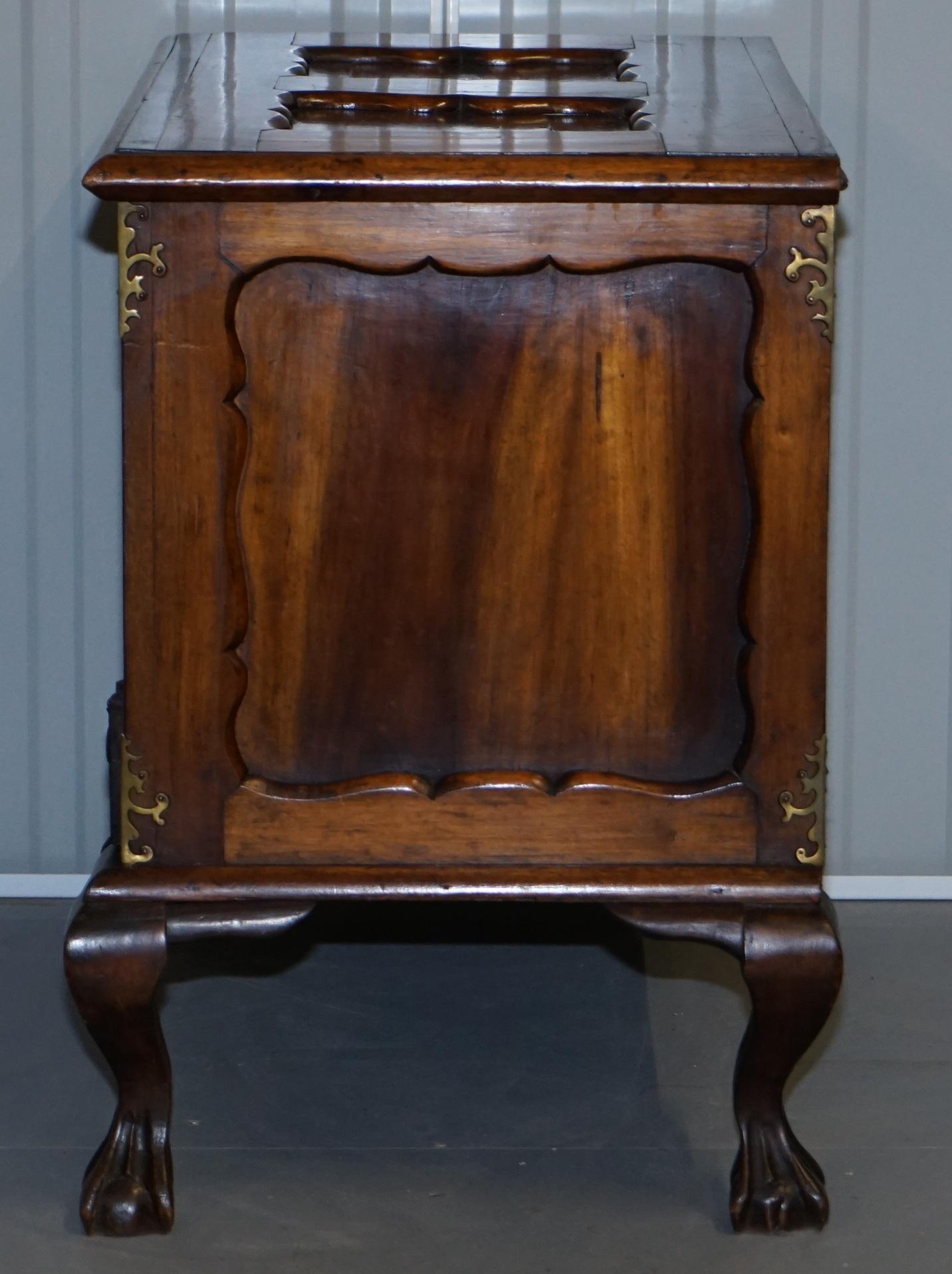 Lovely Vintage Hardwood Ornately Carved Trunk Chest with Drawer Claw & Ball Legs For Sale 7