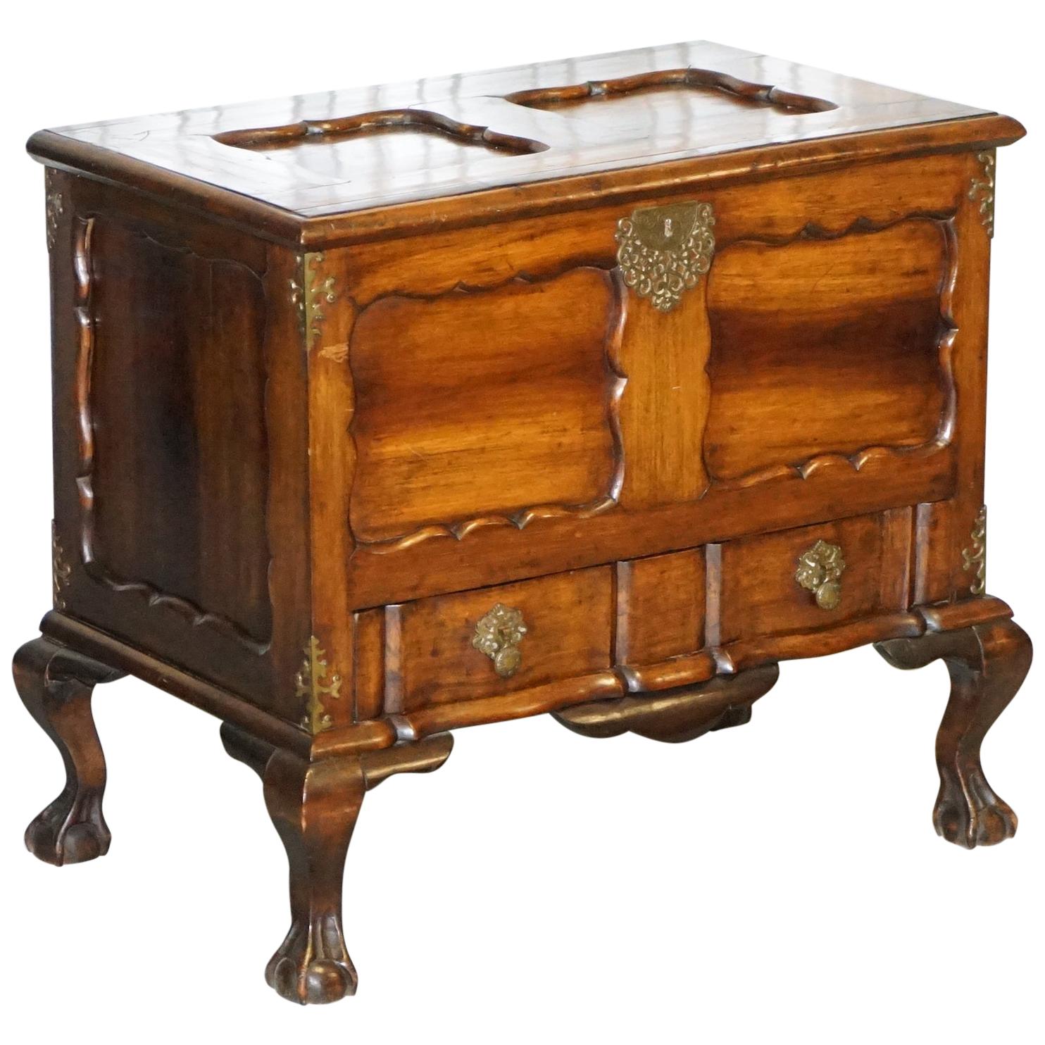 Lovely Vintage Hardwood Ornately Carved Trunk Chest with Drawer Claw & Ball Legs For Sale