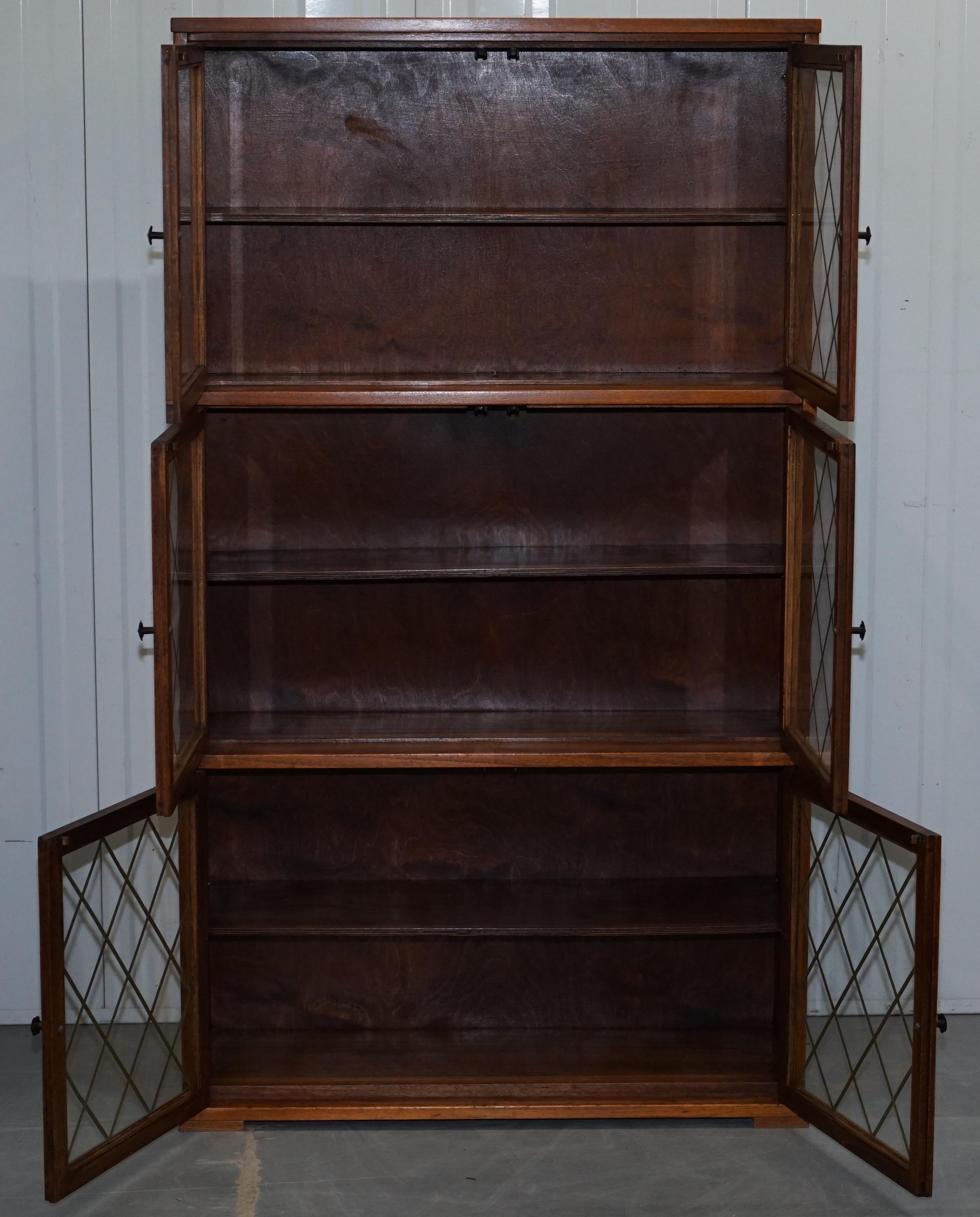 Lovely Vintage Mahogany Three Tiered Waterfall Bookcase with Lead Lined Glass 7