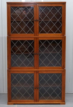 Lovely Vintage Mahogany Three Tiered Waterfall Bookcase with Lead Lined Glass