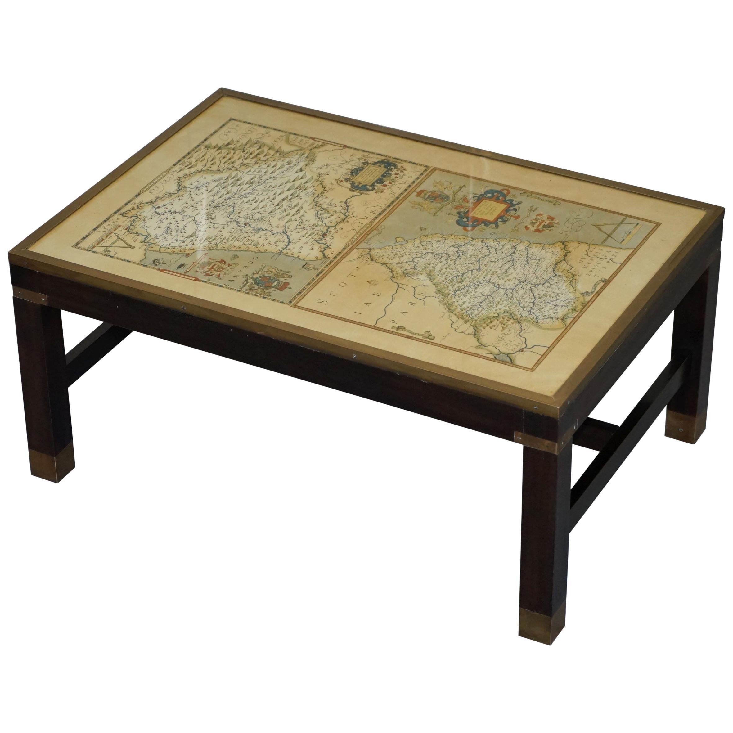 Lovely Vintage Map Coffee Table of Northumberland Military Campaign Style