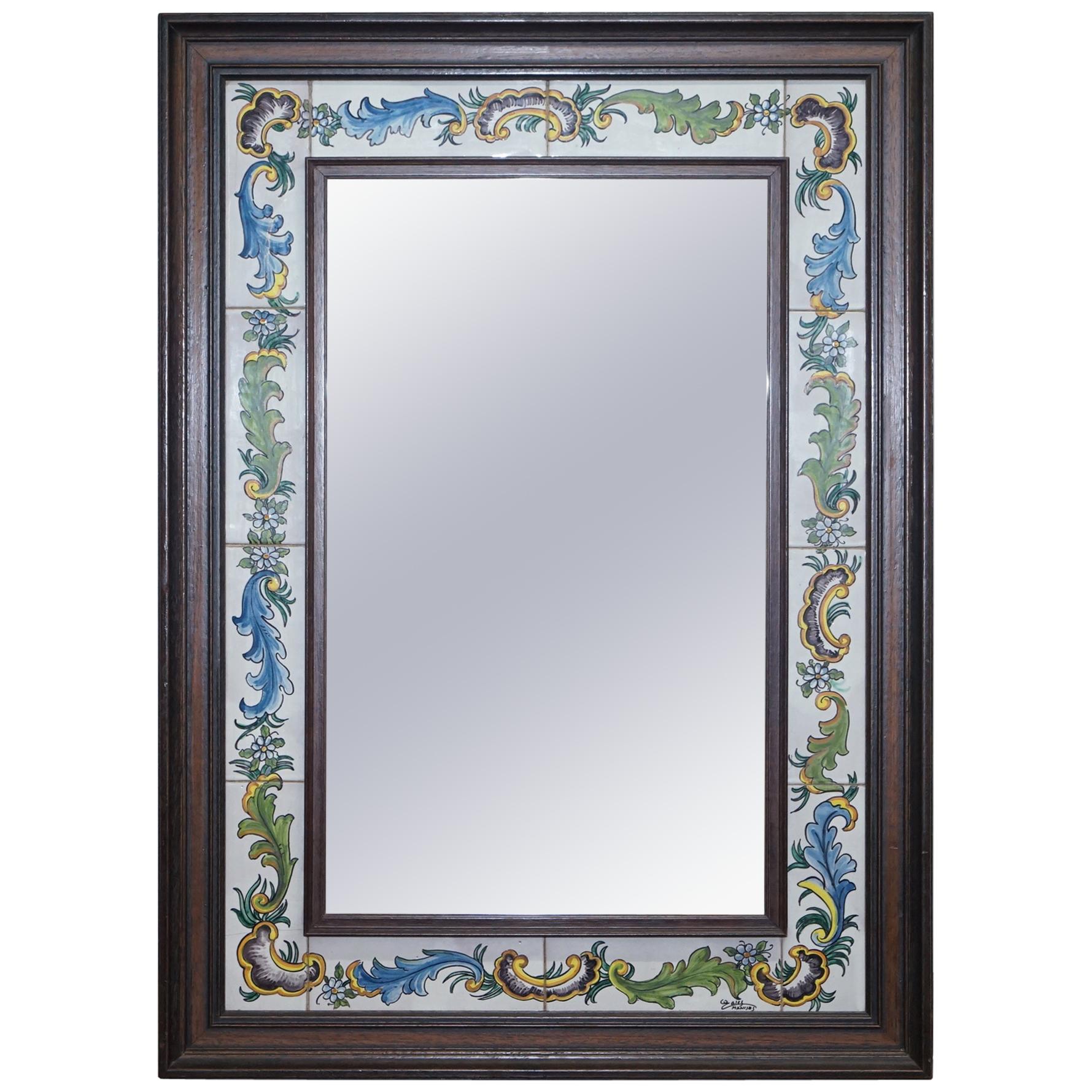 Lovely Vintage Mediterranean Tile Mirror Signed to the Bottom Lovely Look & Feel