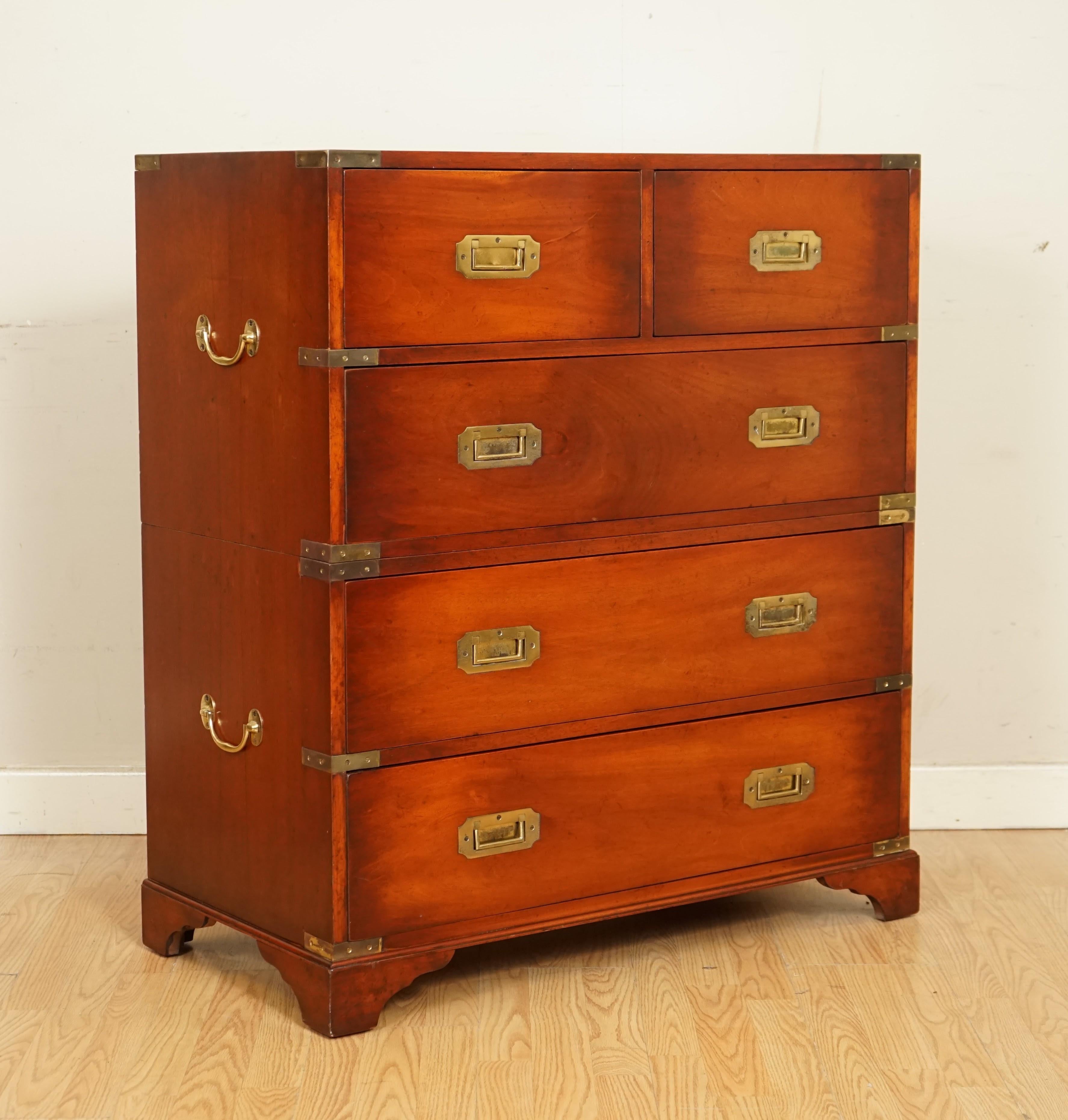 We are so excited to present to you this Lovely Vintage Military Campaign Chest of Drawers.

We have lightly restored this by giving it a hand clean all over, hand waxed and hand polish. 

Please carefully look at the pictures to see the