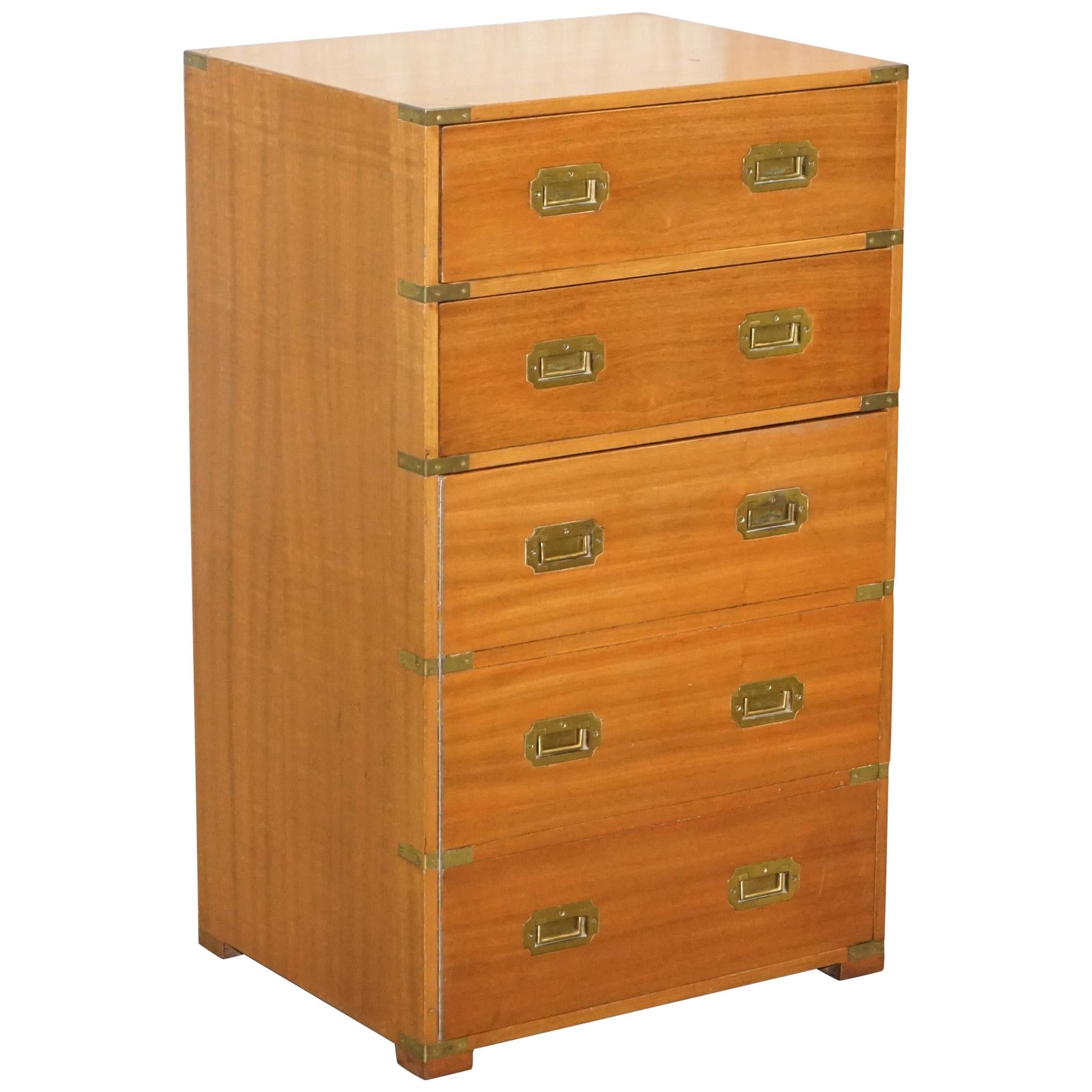 Lovely Vintage Military Campaign Chest of Drawers with Hidden Cupboard Base