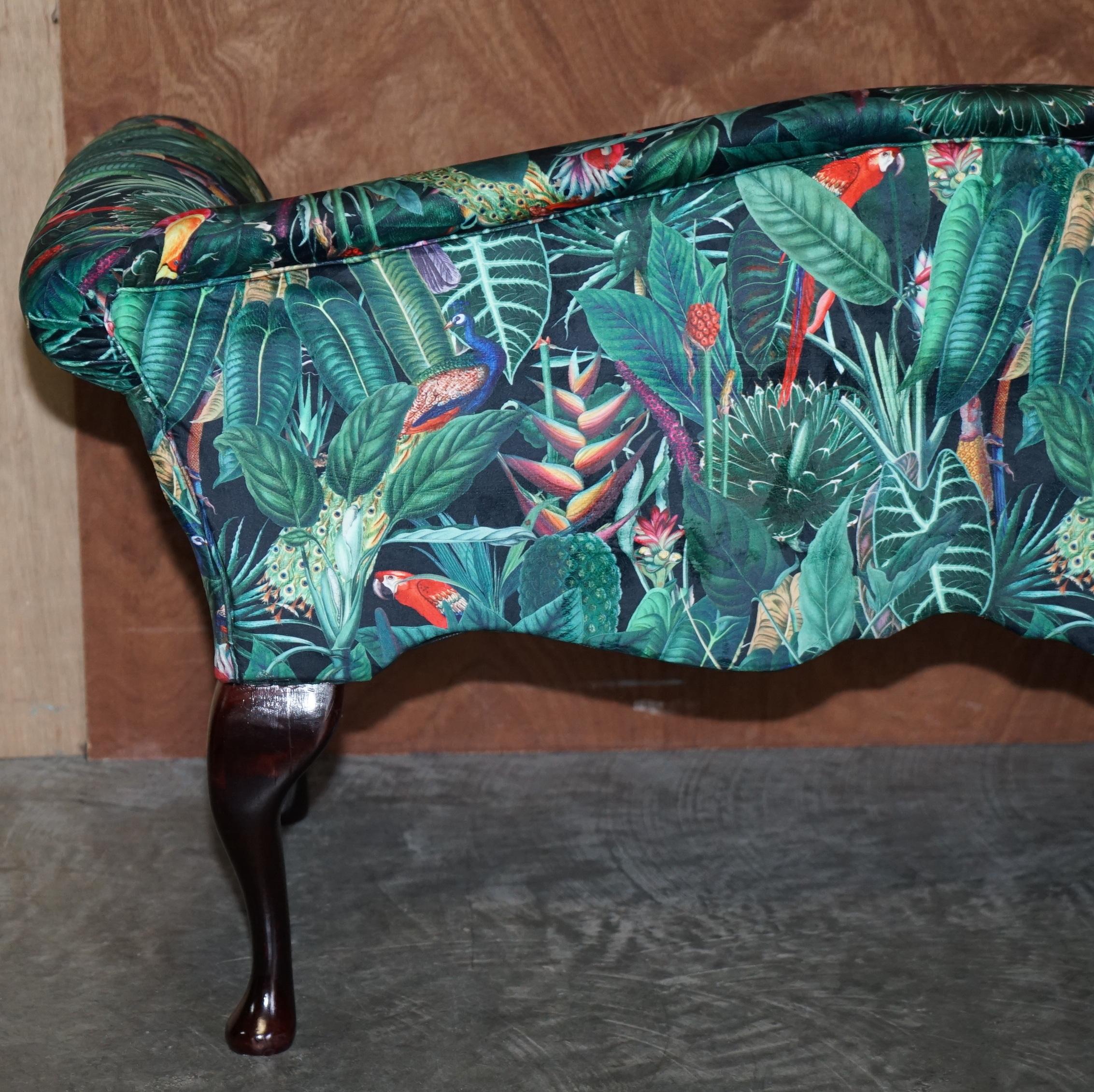 Lovely Vintage Mini Window Seat Bench Sofa with Birds of Paradise Upholstery 2
