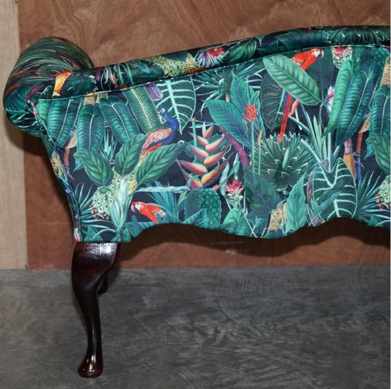 Lovely Vintage Mini Window Seat Bench Sofa with Birds of Paradise Upholstery For Sale 6