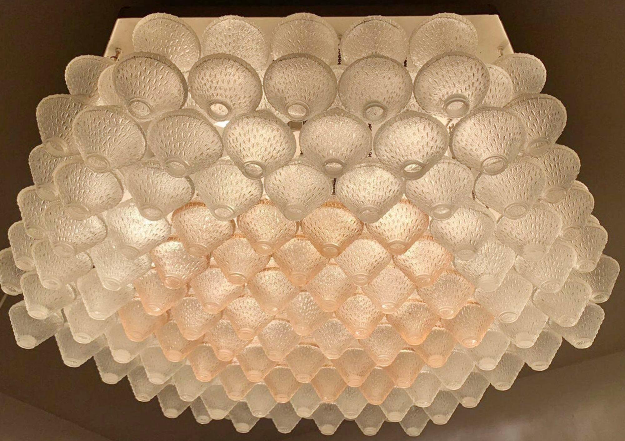 Lovely Vintage Murano Glass Flush Mount / Made in Italy, 1960's. In Good Condition For Sale In Los Angeles, CA