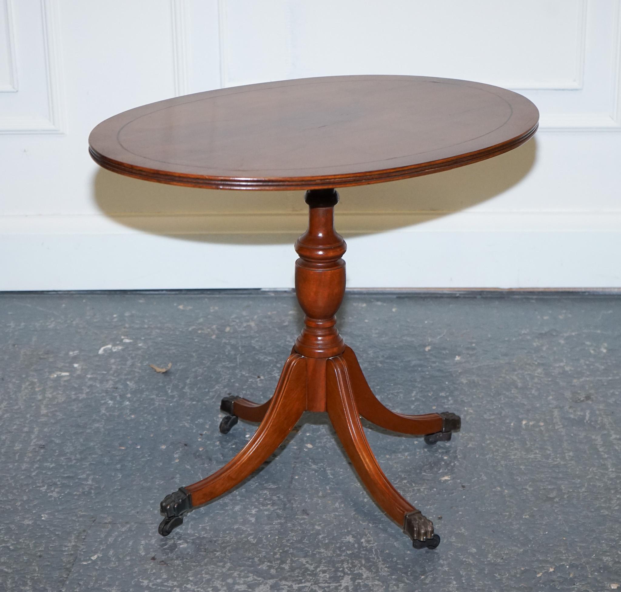 British LOVELY VINTAGE OVAL BURR YEW WOOD SIDE TABLE ON TRiPOD LEGS For Sale