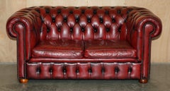 LOVELY ViNTAGE OXBLOOD BORDEAUX LEATHER CHESTERFIELD CLUB SOFA PART OF SUITE