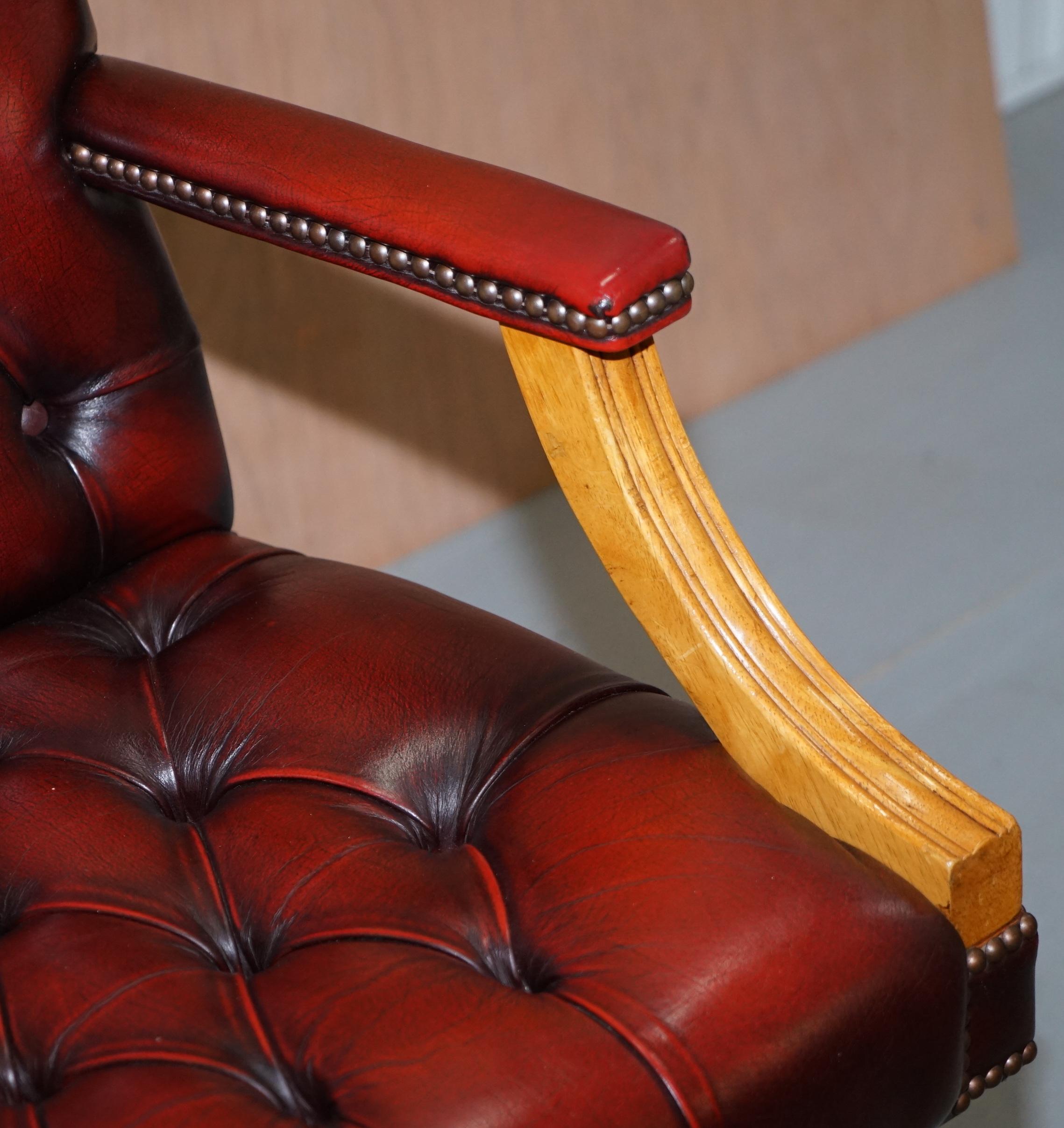 Hand-Crafted Lovely Vintage Oxblood Leather Chesterfield Gainsborough Captains Office Chair