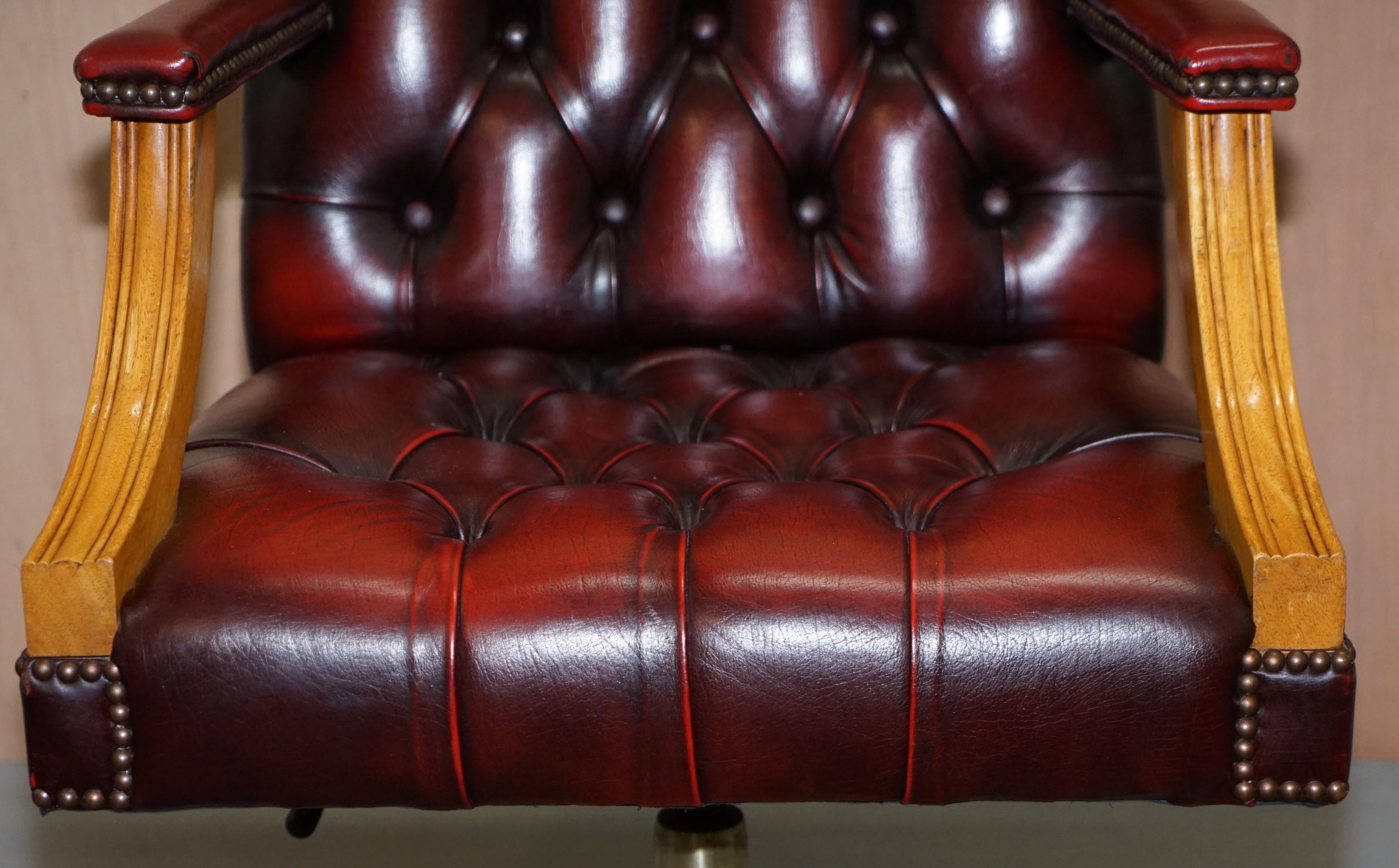 20th Century Lovely Vintage Oxblood Leather Chesterfield Gainsborough Captains Office Chair