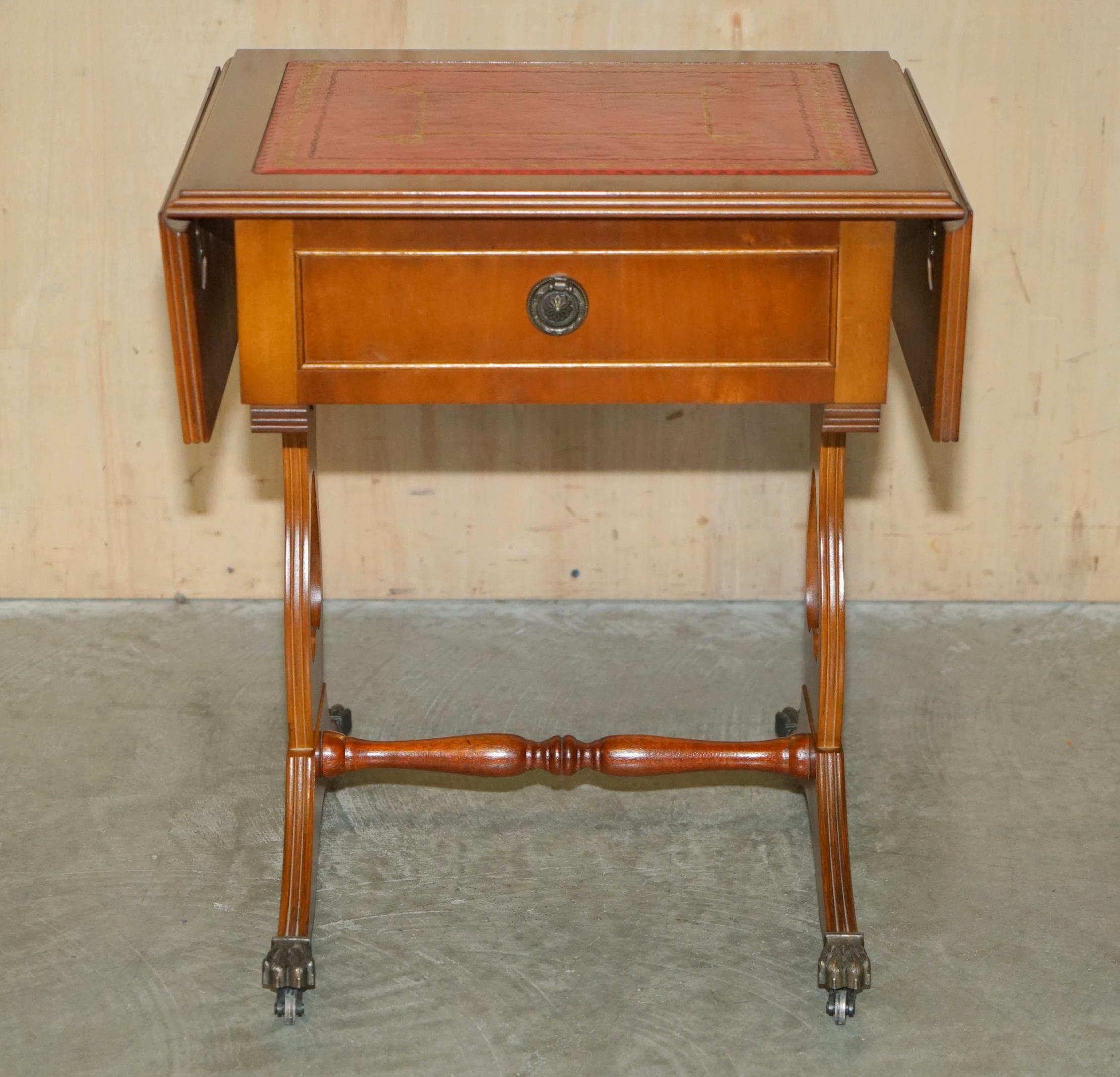 LOVELY ViNTAGE OXBLOOD LEATHER EXTENDING SIDE TABLE WITH GOLD LEAF INLAY For Sale 6