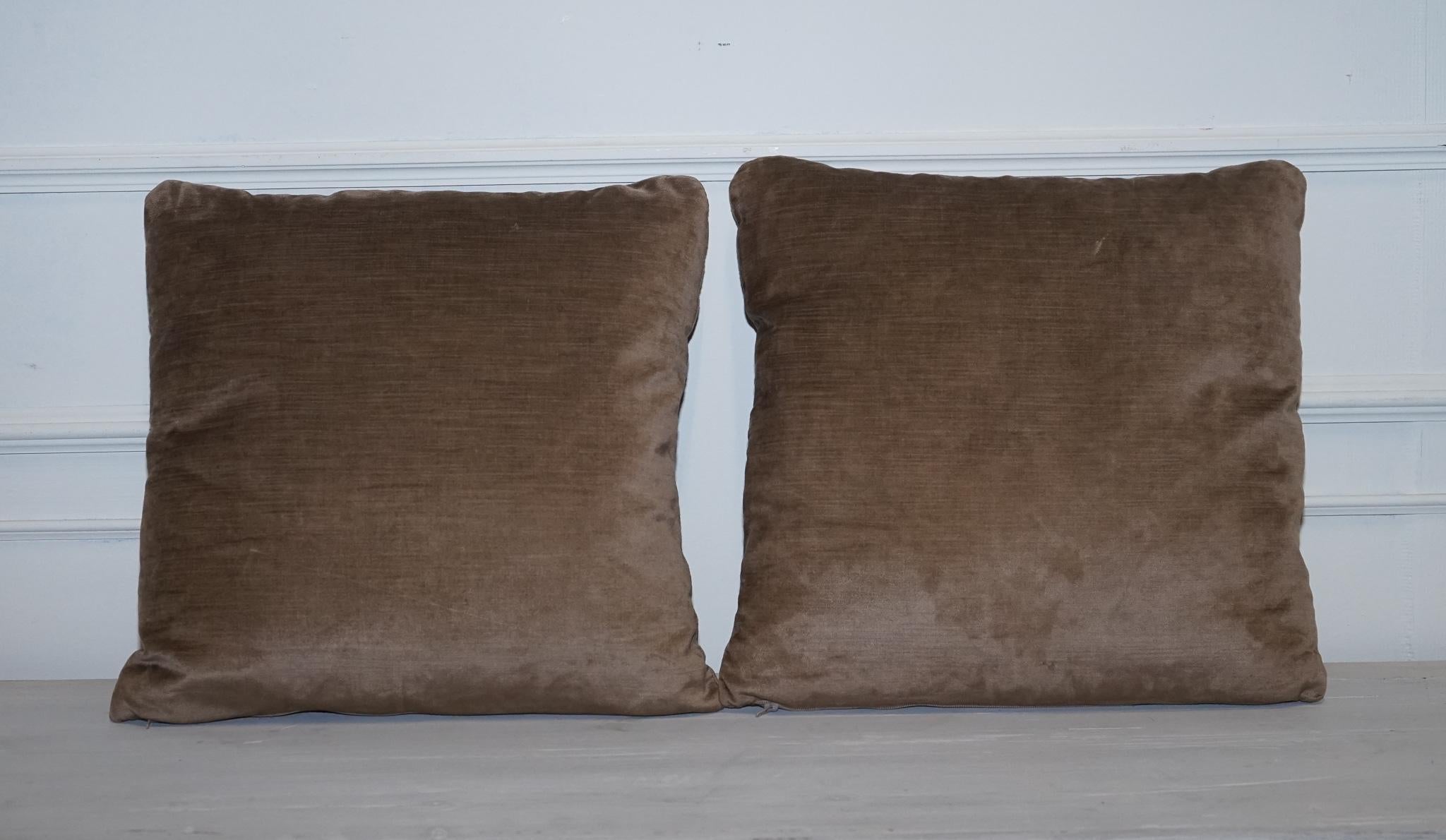 Britannico Un bel paio d'anni fa di cushioni di piume marroni imbottite di piume. in vendita