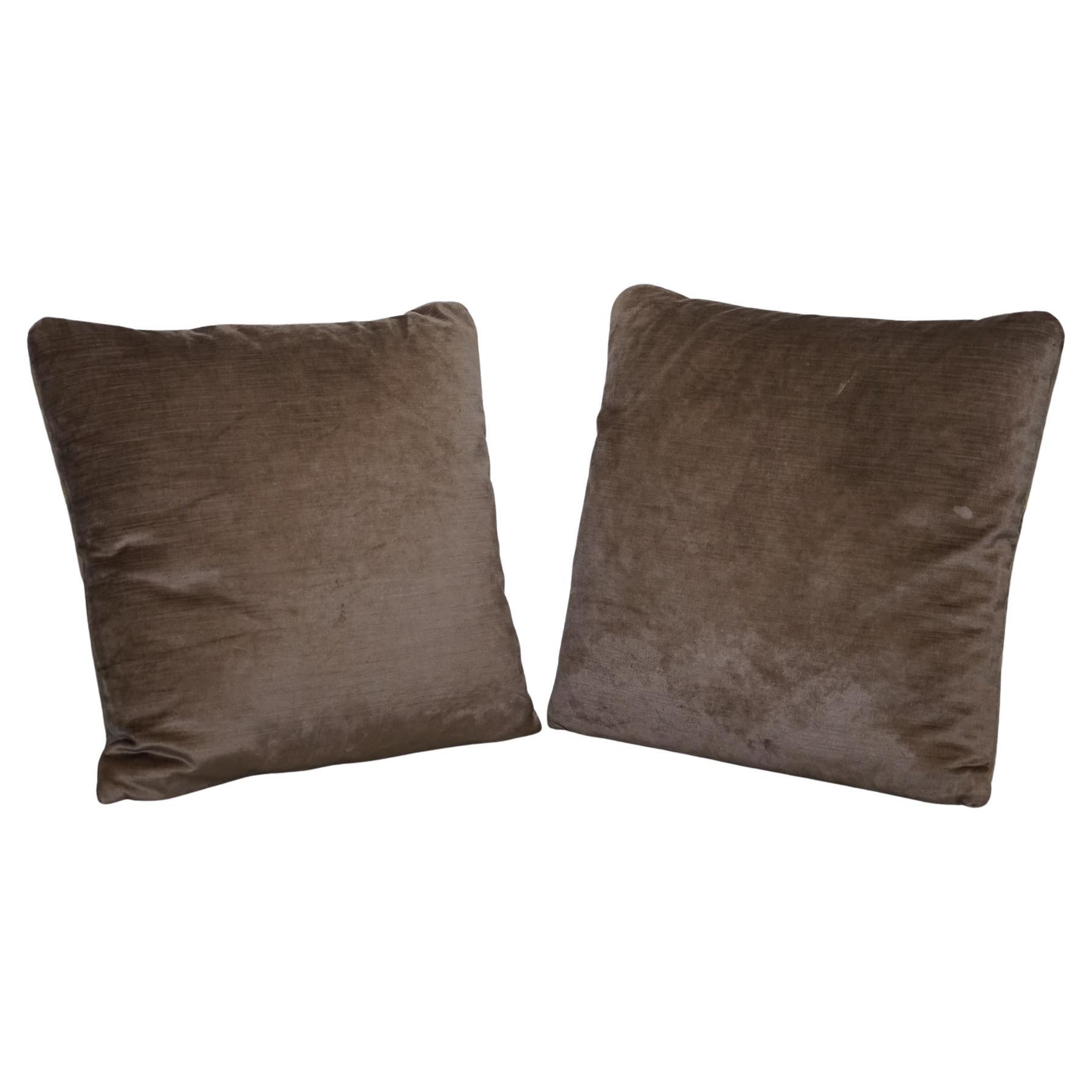 LOVELY VINTAGE PAIR OF BROWN FEATHER FILLED SCATTER CUSHiONS
