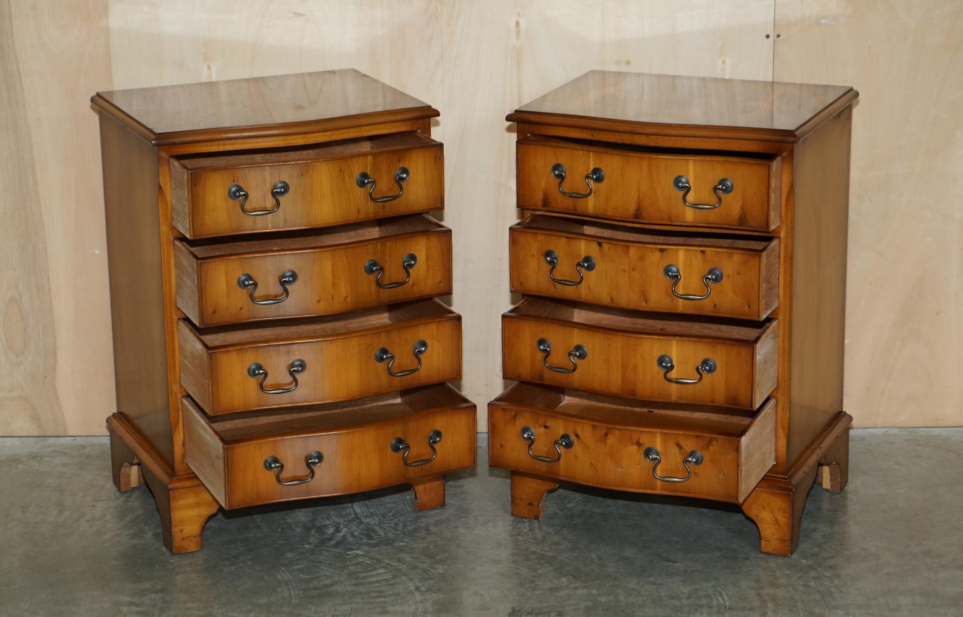 Lovely Vintage Pair of Burr & Burl Yew Wood Side Table Sized Chest of Drawers For Sale 10