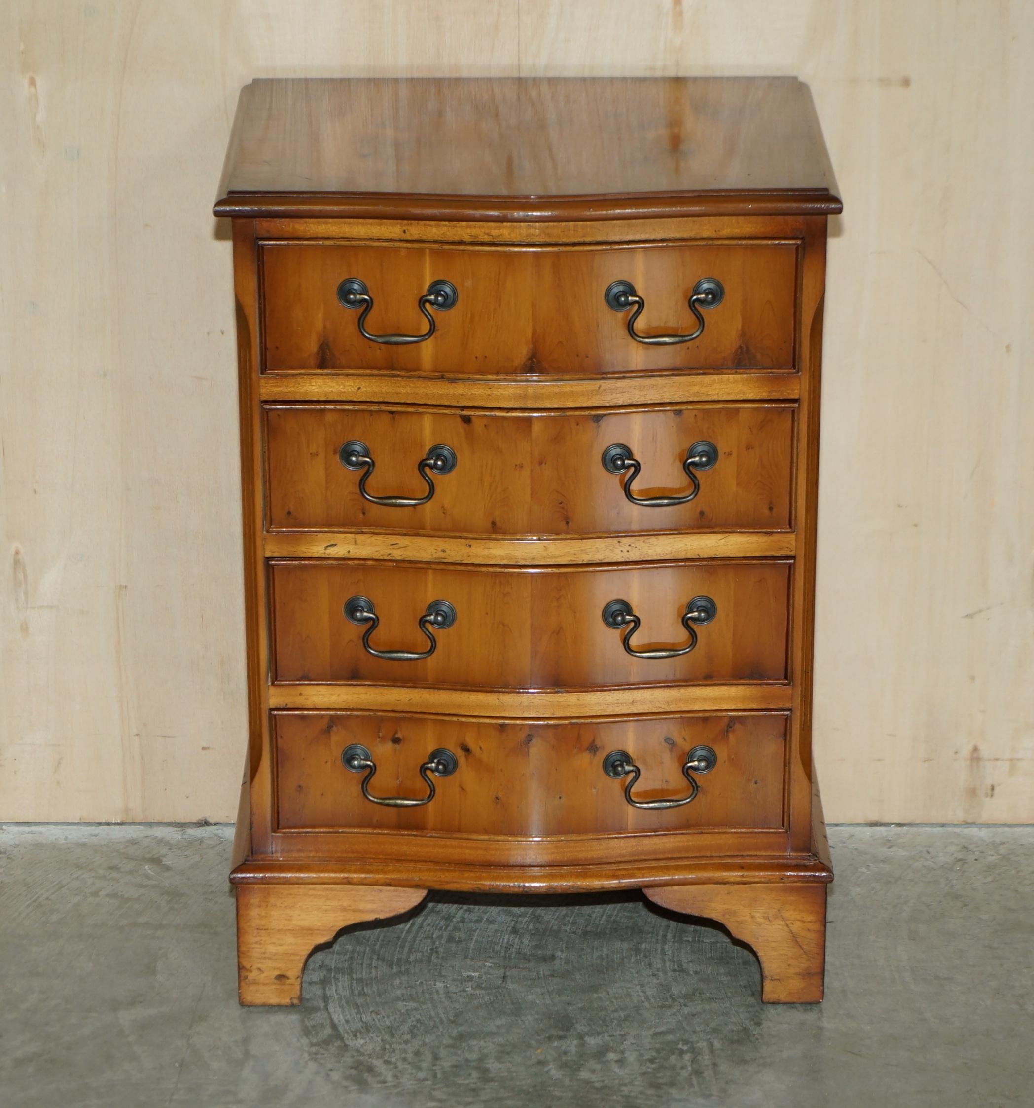 Country Lovely Vintage Pair of Burr & Burl Yew Wood Side Table Sized Chest of Drawers For Sale