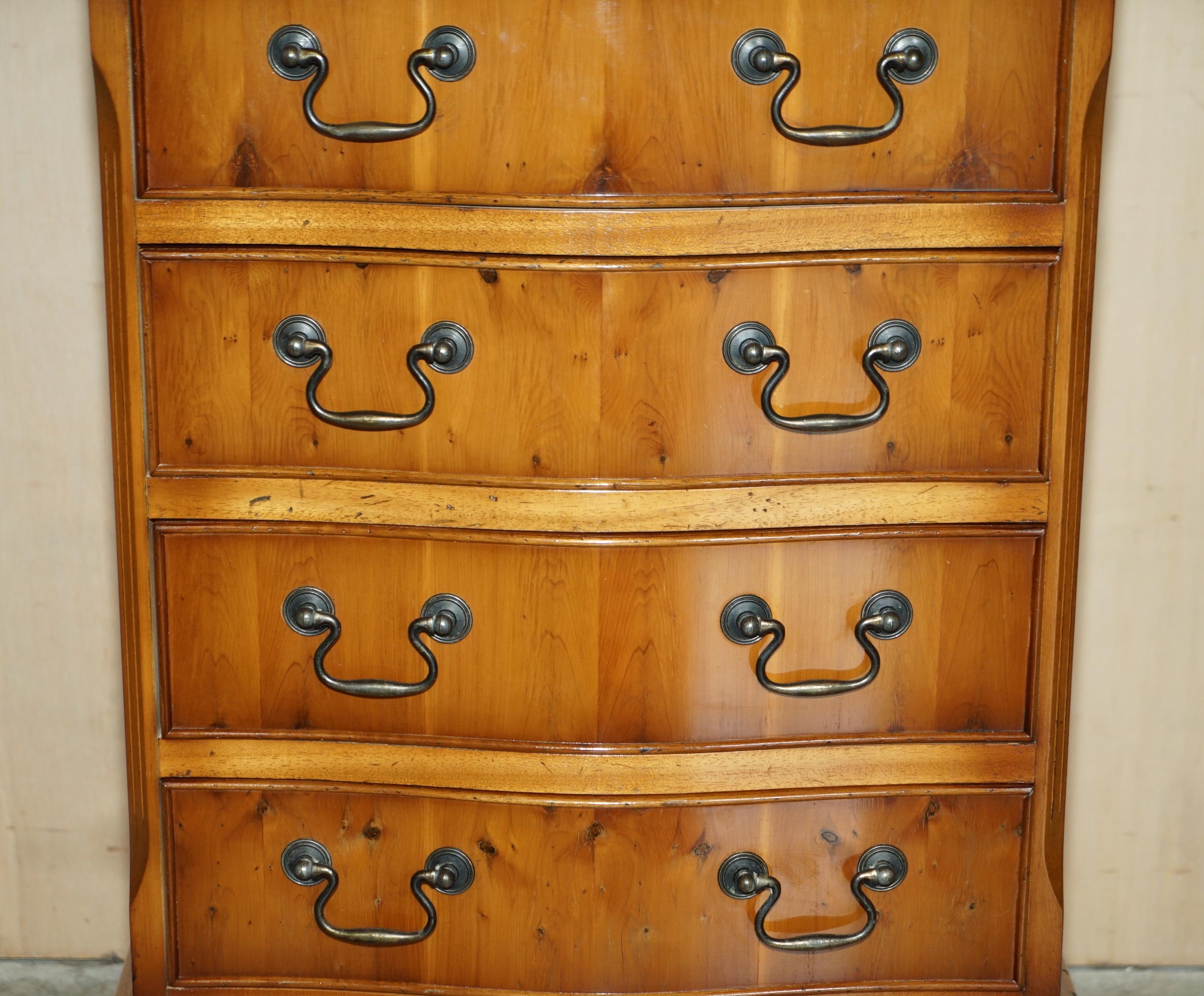Hand-Crafted Lovely Vintage Pair of Burr & Burl Yew Wood Side Table Sized Chest of Drawers For Sale