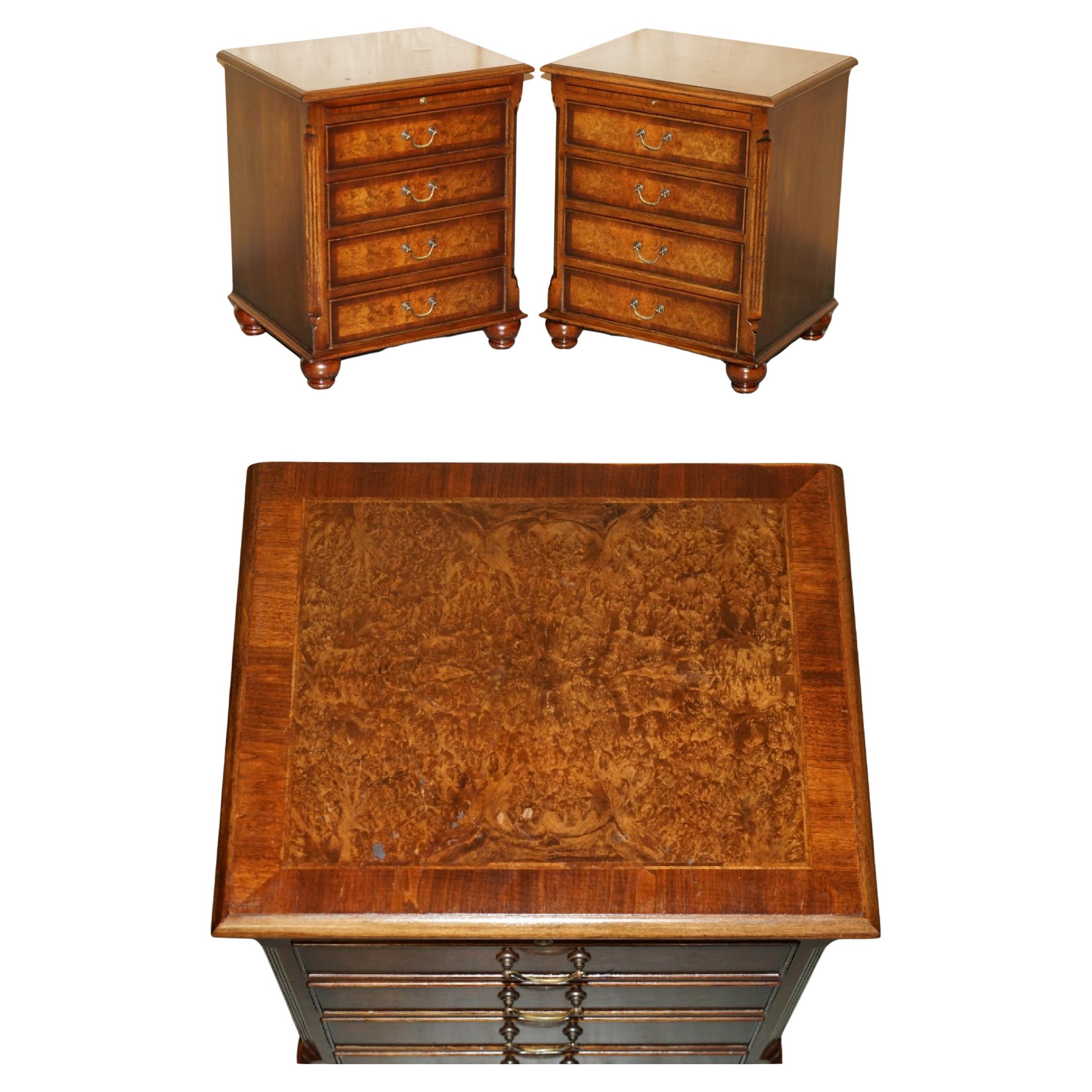 LOVELY ViNTAGE PAIR OF BURR WALNUT SIDE TABLE SIZED NIGHTSTANDS CHEST OF DRAWERS (Paire de tables d'appoint en noyer boréal)