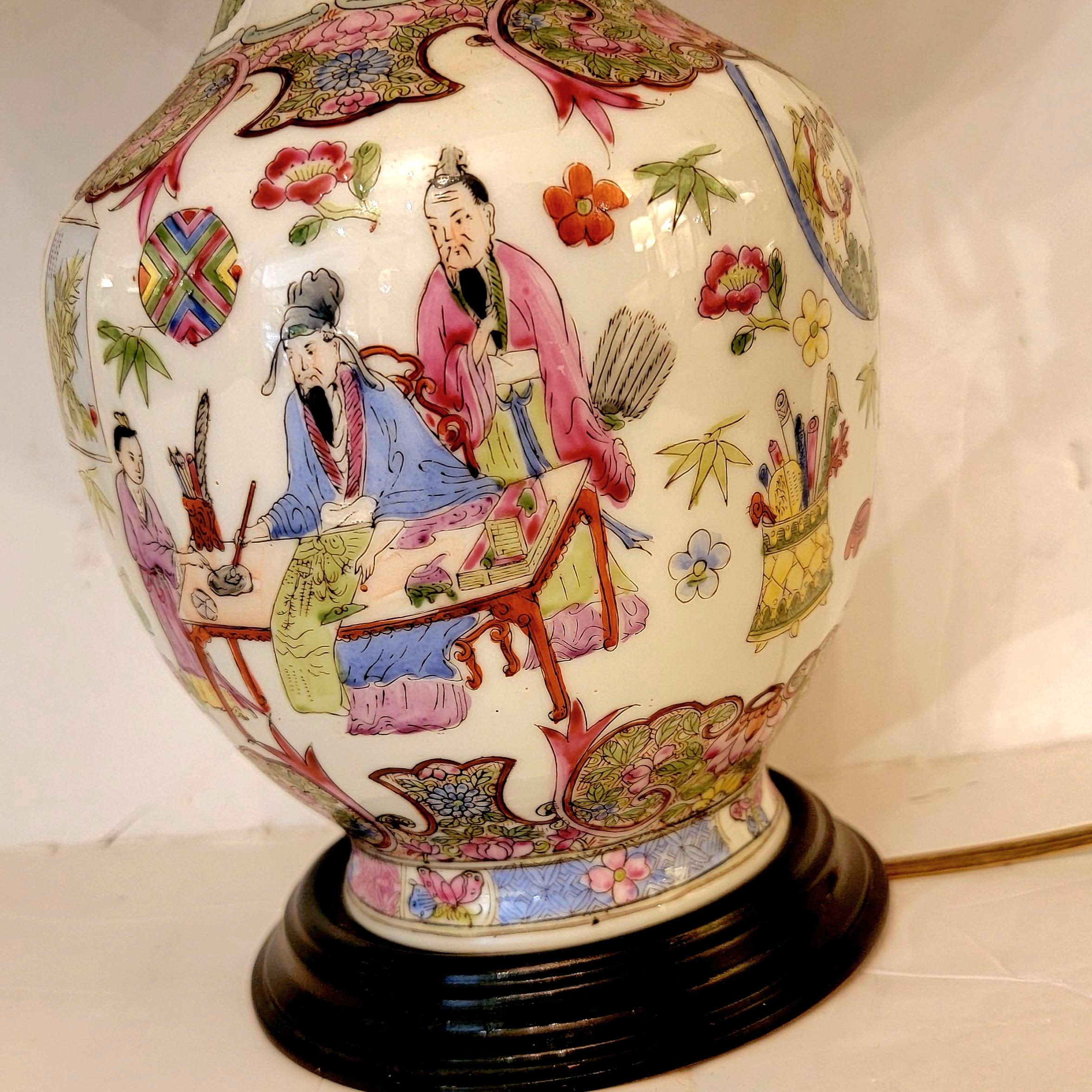 Chinese Export Lovely Vintage Pair of Famille Rose Lamps  For Sale