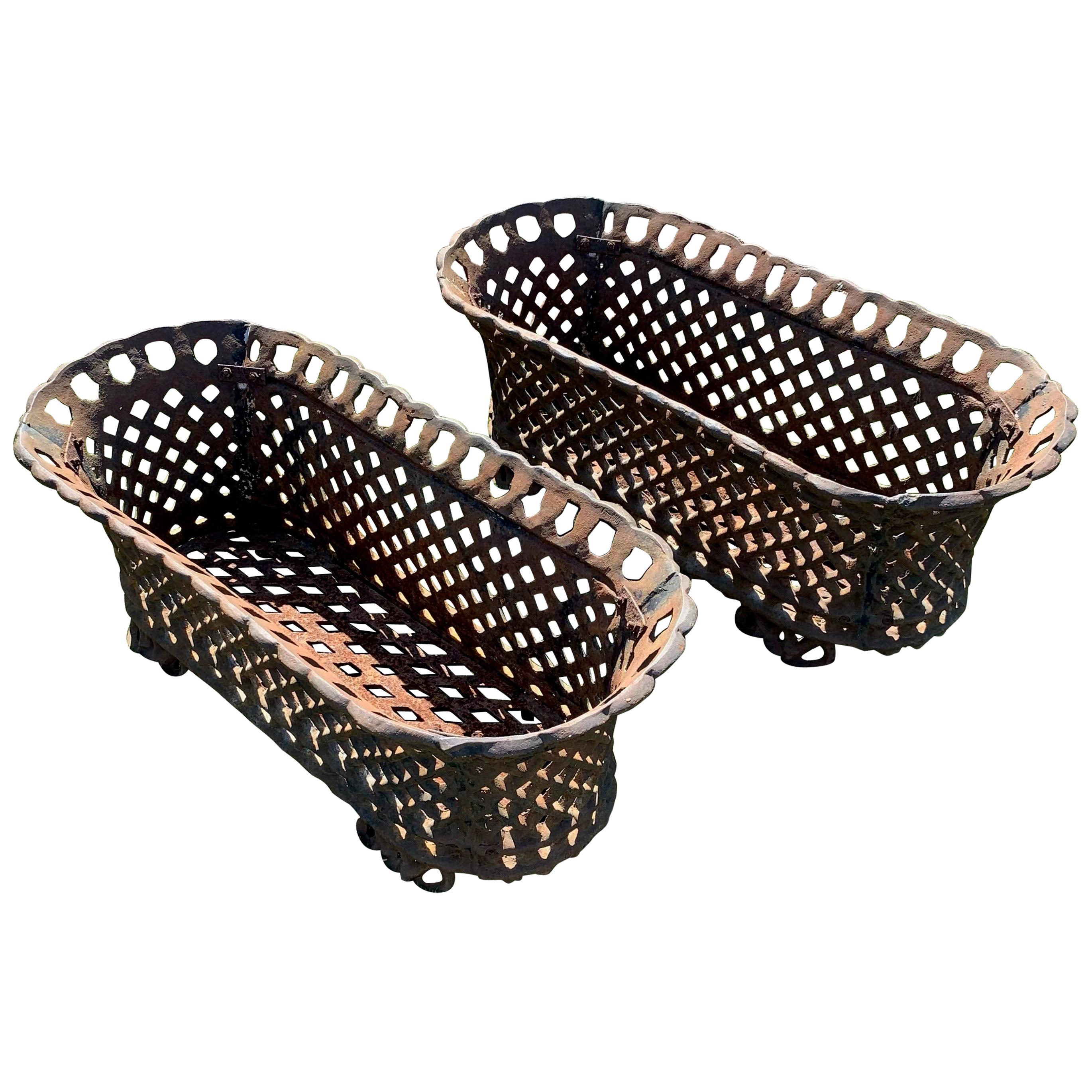 Pair of French Basket Weave Planters at 1stDibs