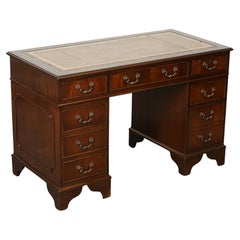 LOVELY VINTAGE DESK WiTH EMBOSED BROWN LEATHER