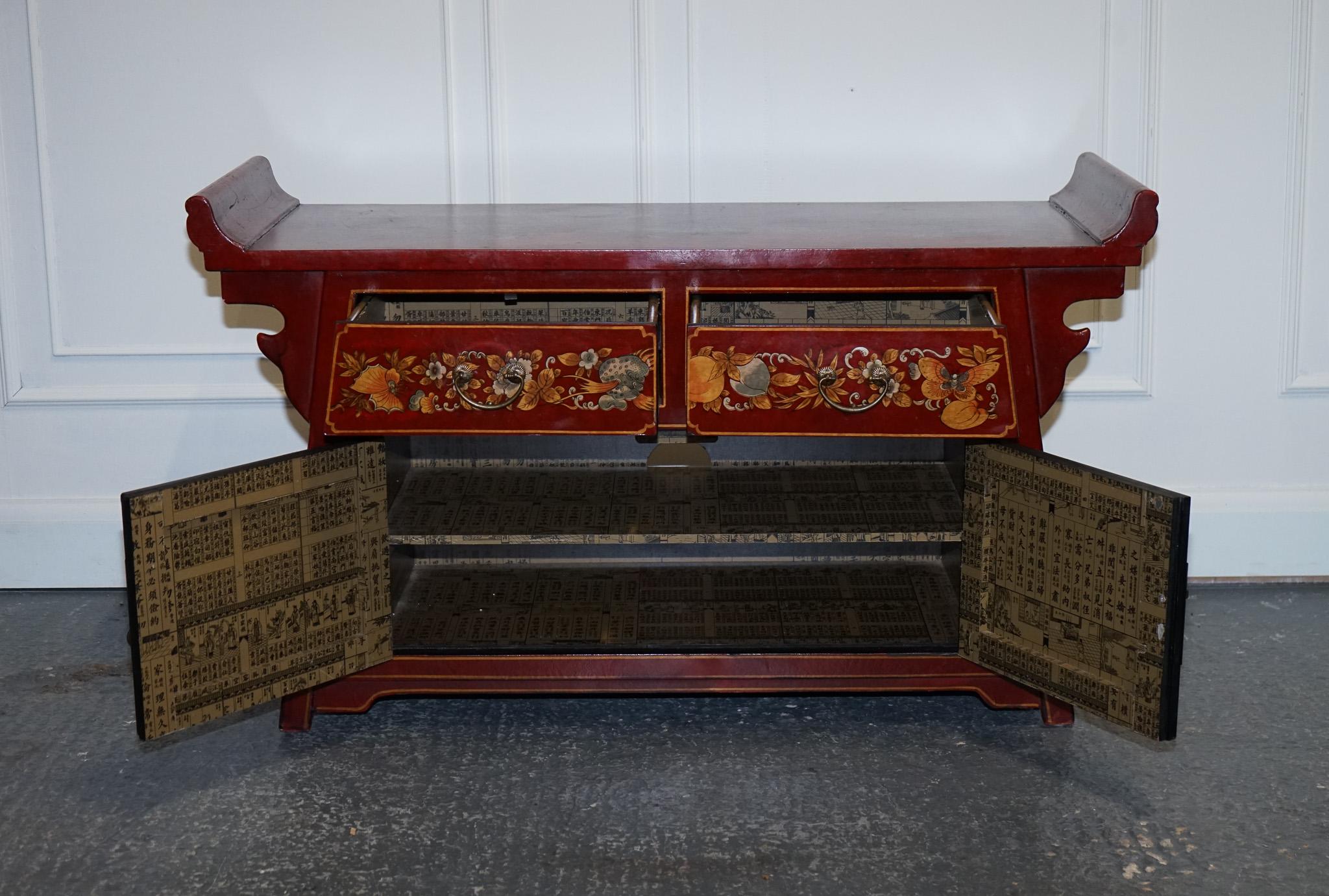 Chinese LOVELY VINTAGE RED HAND PAINTED CHINESE SIDEBOARD TV CABiNET