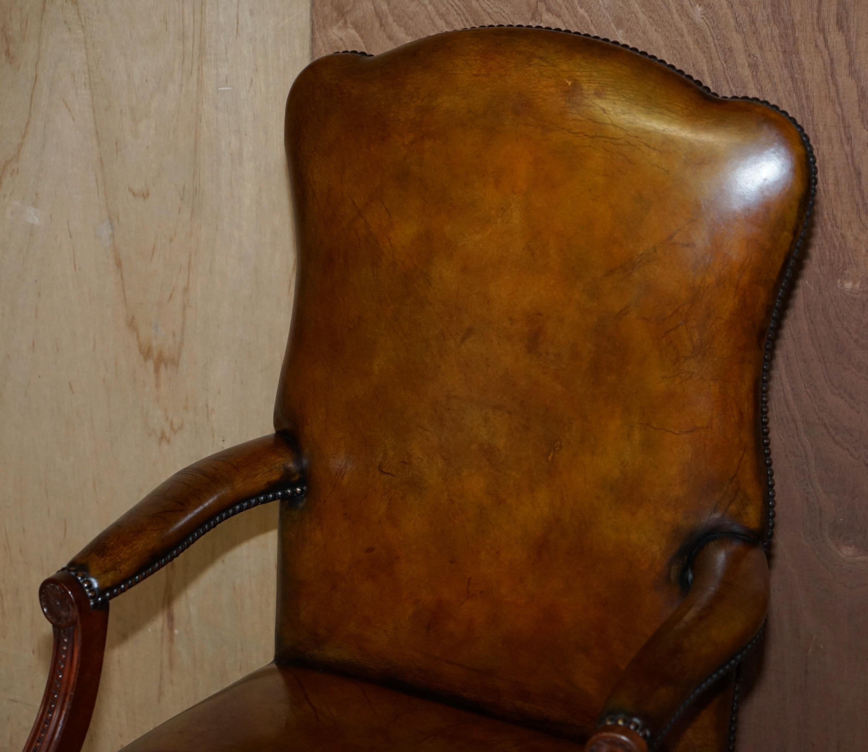 Art Deco Lovely Vintage Restored Brown Leather Oak Framed Captains Directors Armchair For Sale