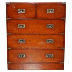 Lovely Vintage Rich Golden Brown Oak Military Campaign Chest of Drawers